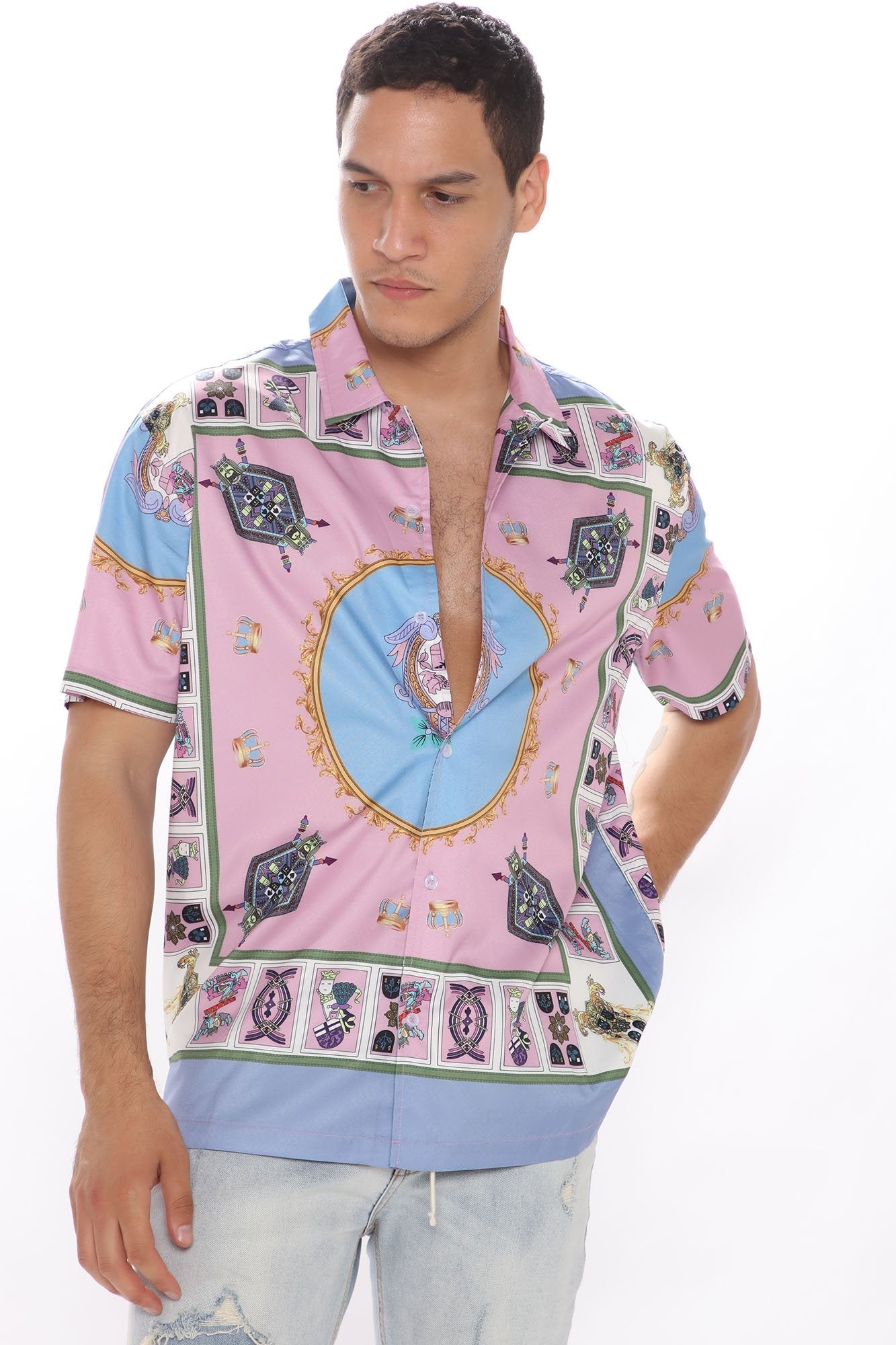 Black Jack Vintage Pastel Print Short Sleeve SHIRT Top