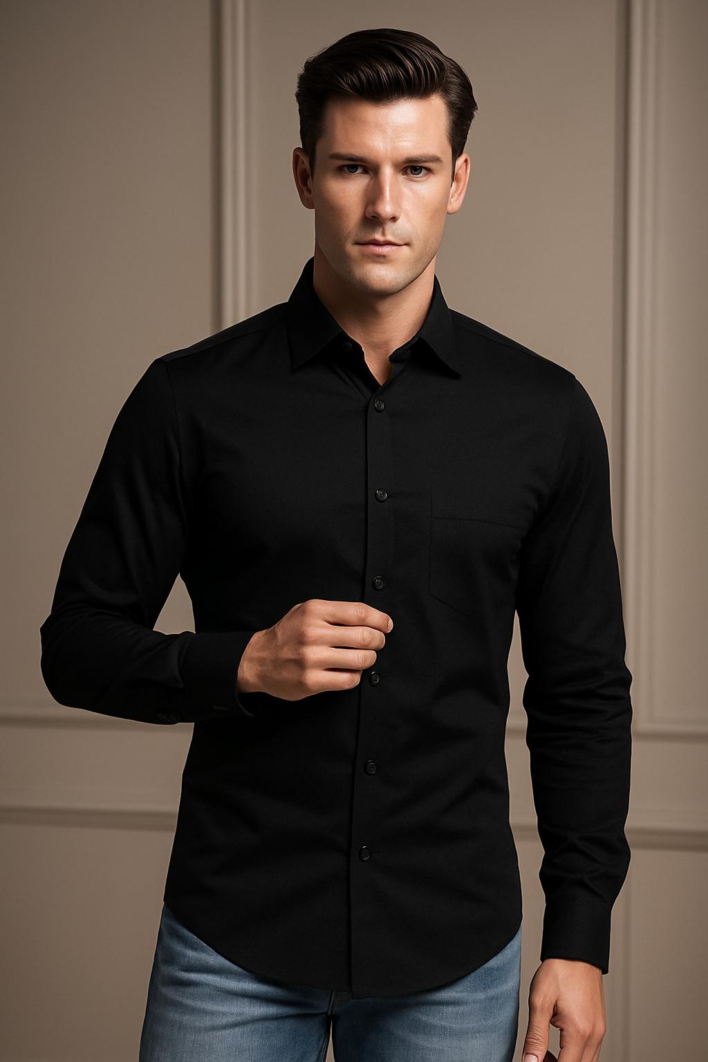 Black Cotton Shirt For Men Plain Full Sleeve Brand Black Jack black-cotton-shirt-for-men-plain-full-sleeve-brand-black-jack