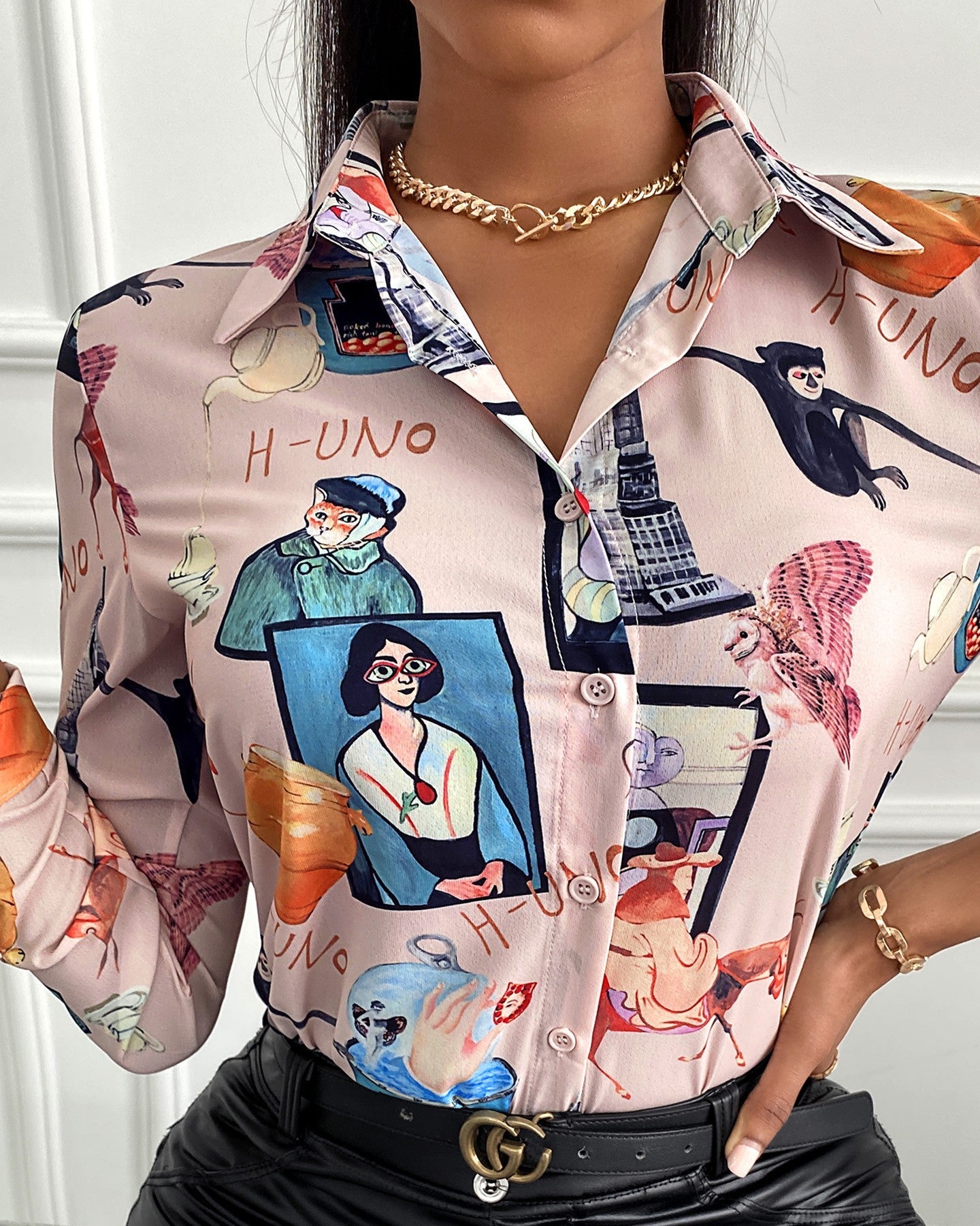 All Over Print Button Design Long Sleeve Shirt