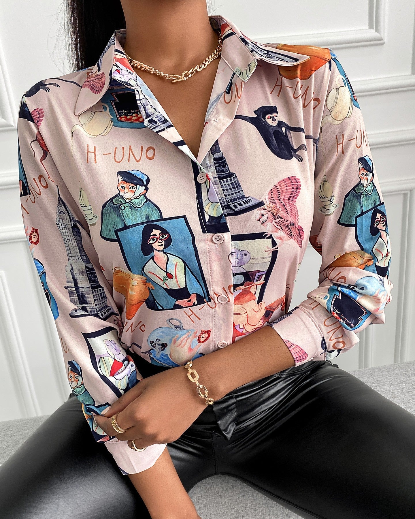 All Over Print Button Design Long Sleeve Shirt