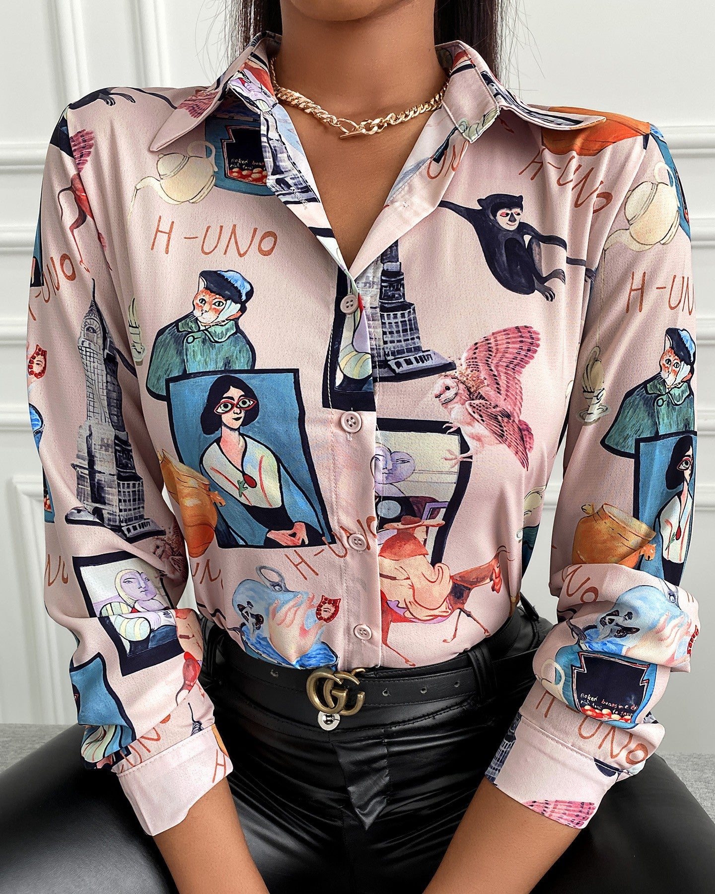 All Over Print Button Design Long Sleeve Shirt