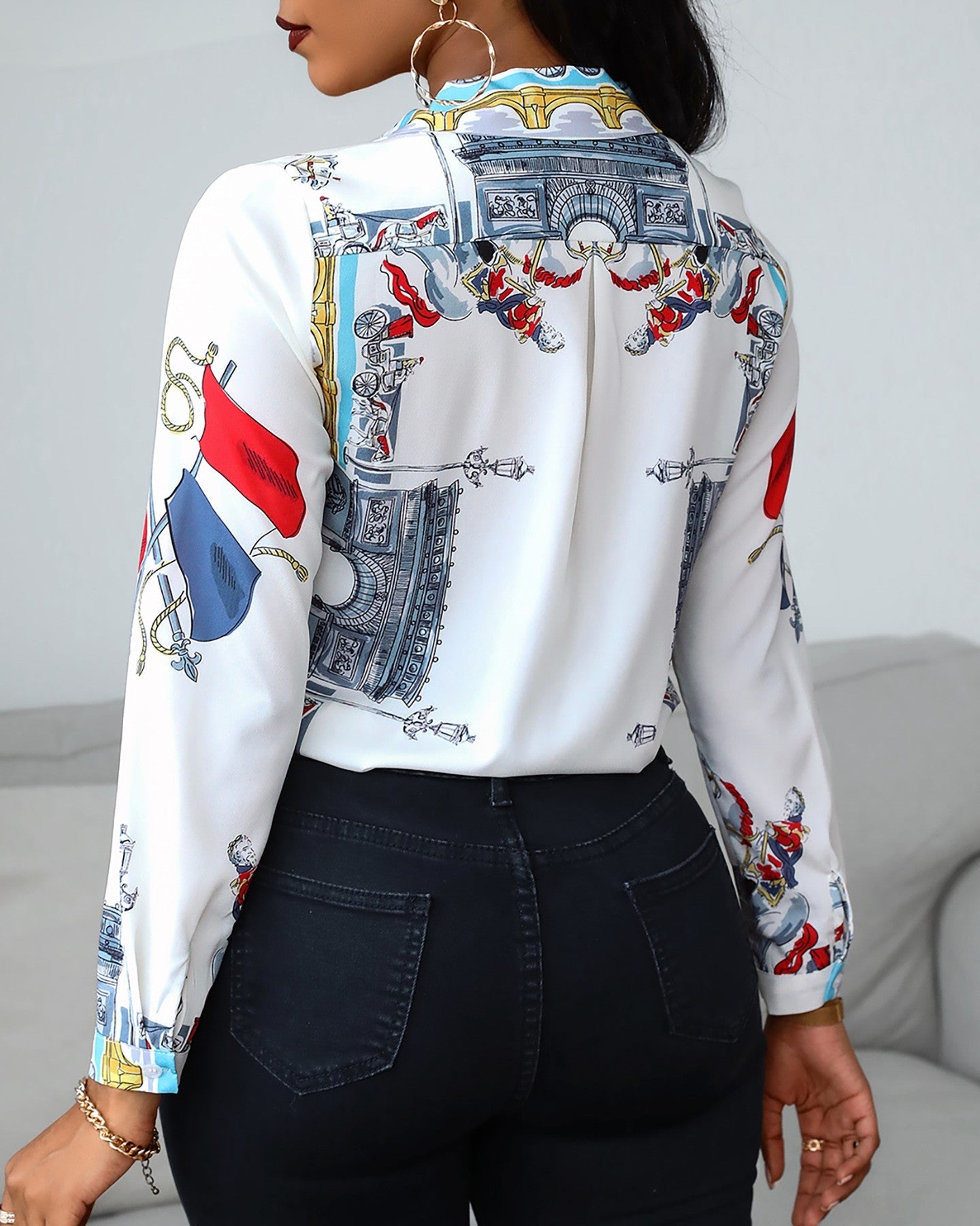 Graphic Print Button Design Long Sleeve Shirt