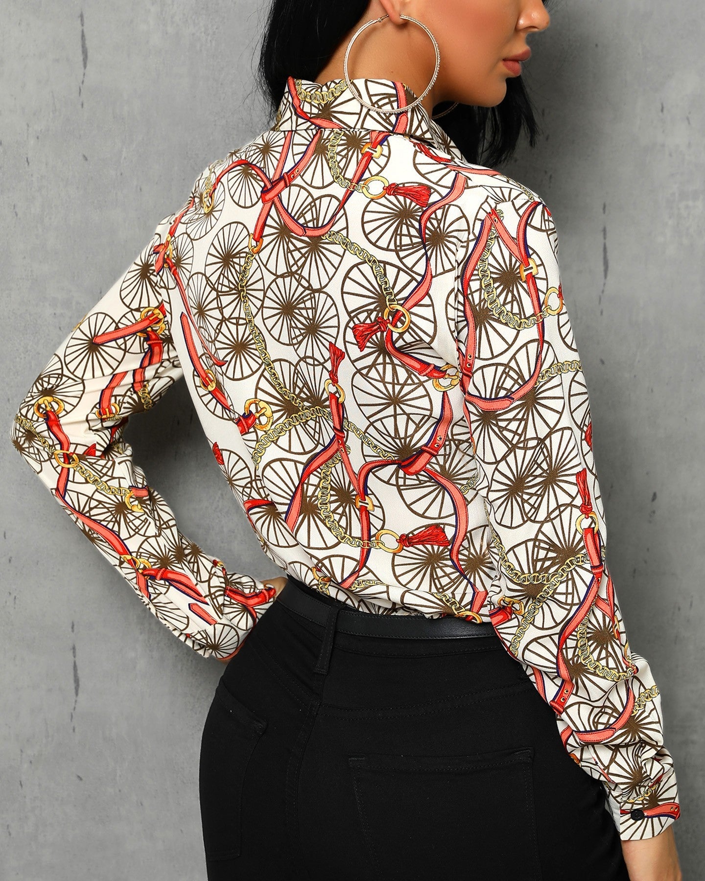 Mixed Print Long Sleeve Blouse