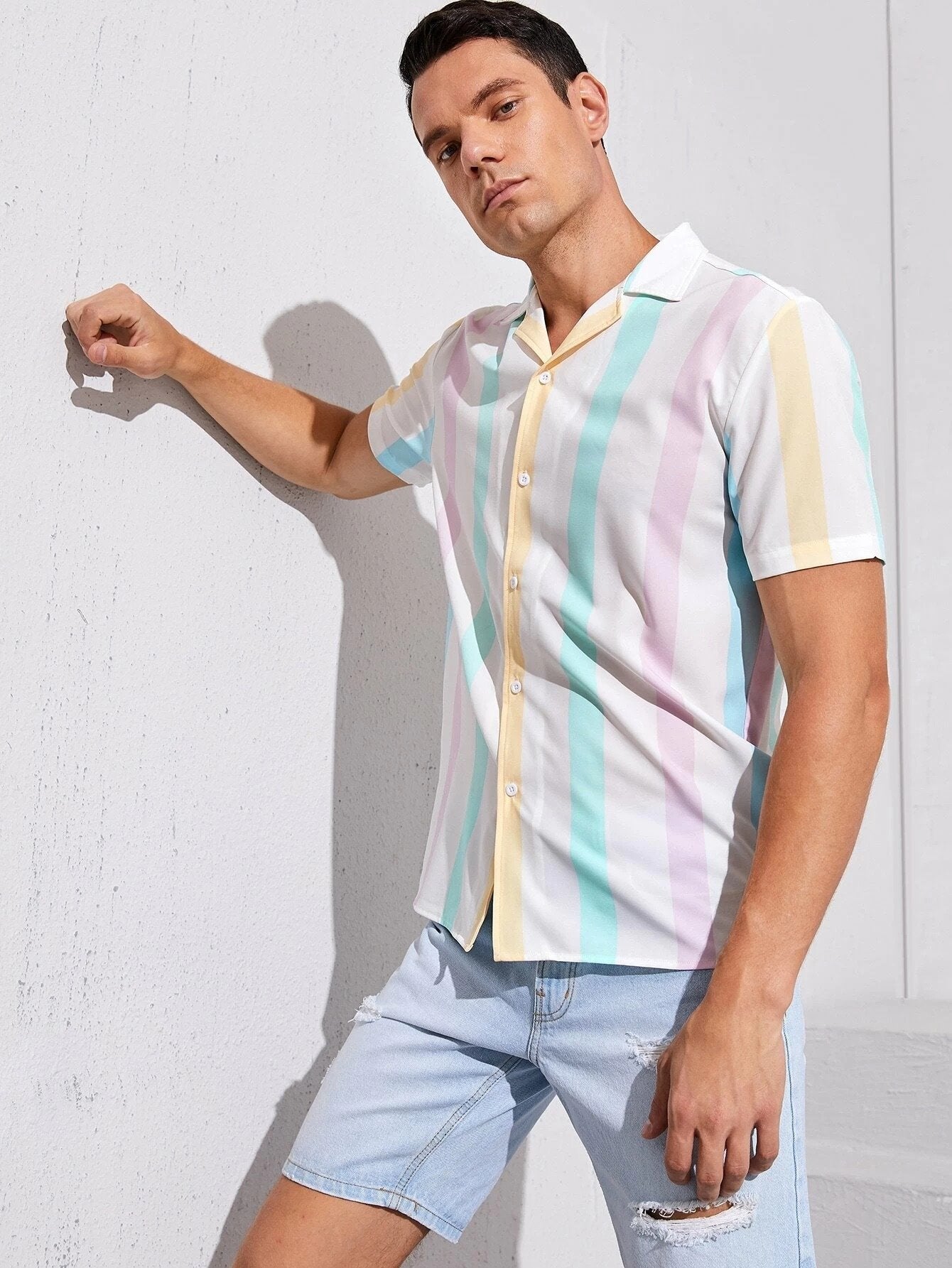 Men Button Front Striped Shirt