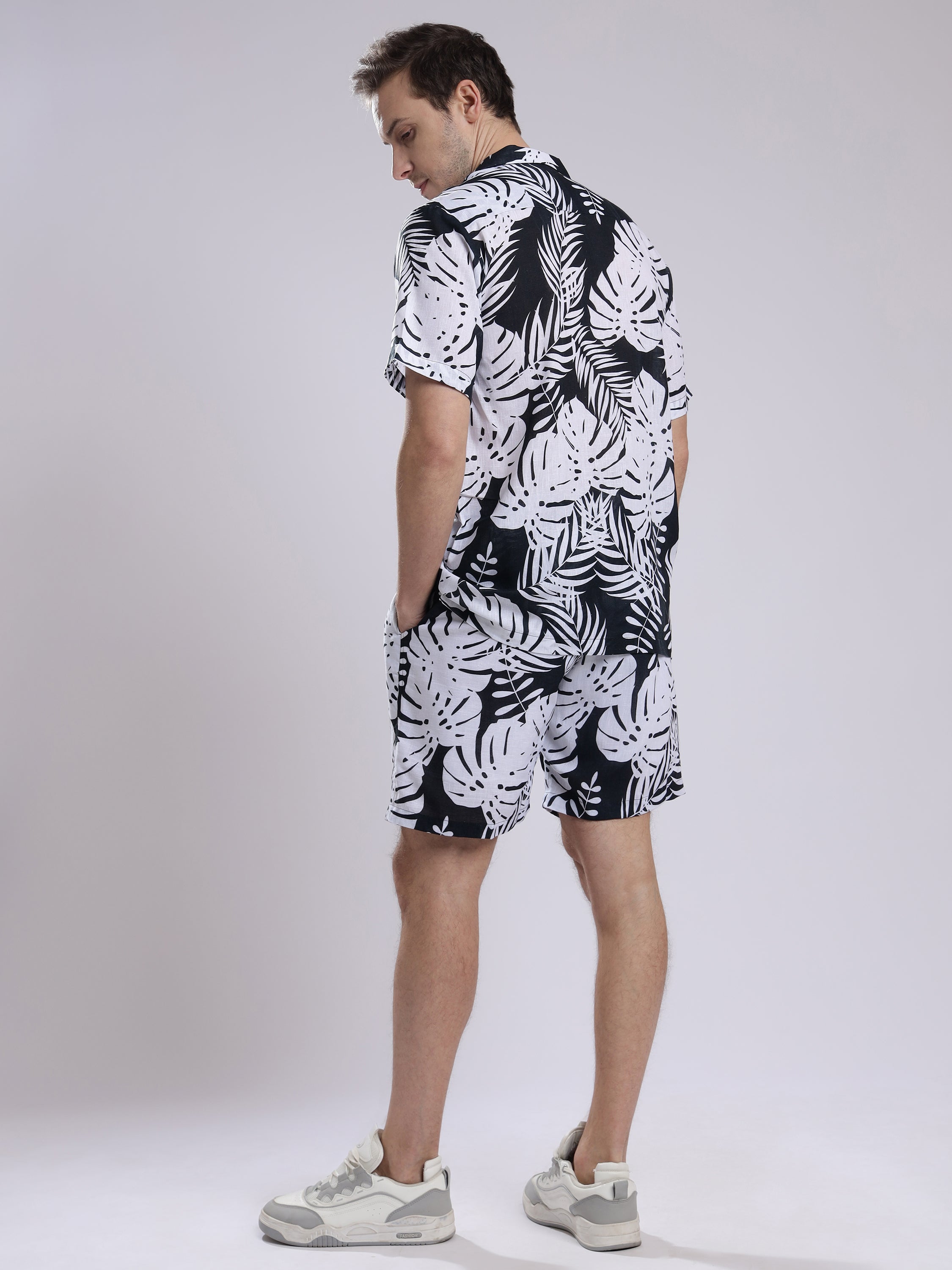 White Leaf Men Unisex Linen Men's Shorts Co-Ord Set by Brand Black Jack
