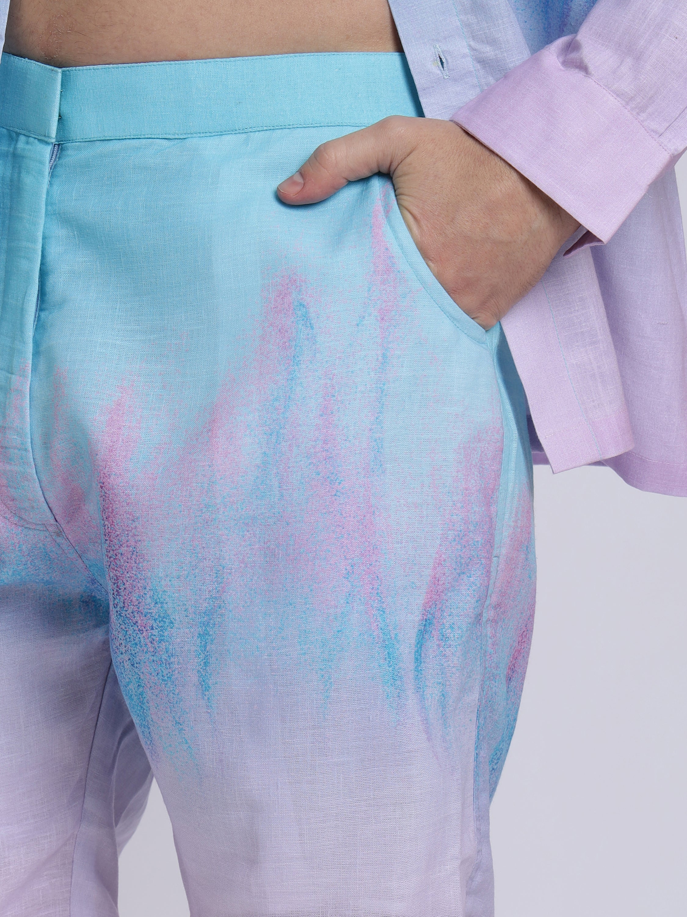 Step Four color Tie Dye Print Linen Men's Shorts Co-Ord Set by Brand Black Jack