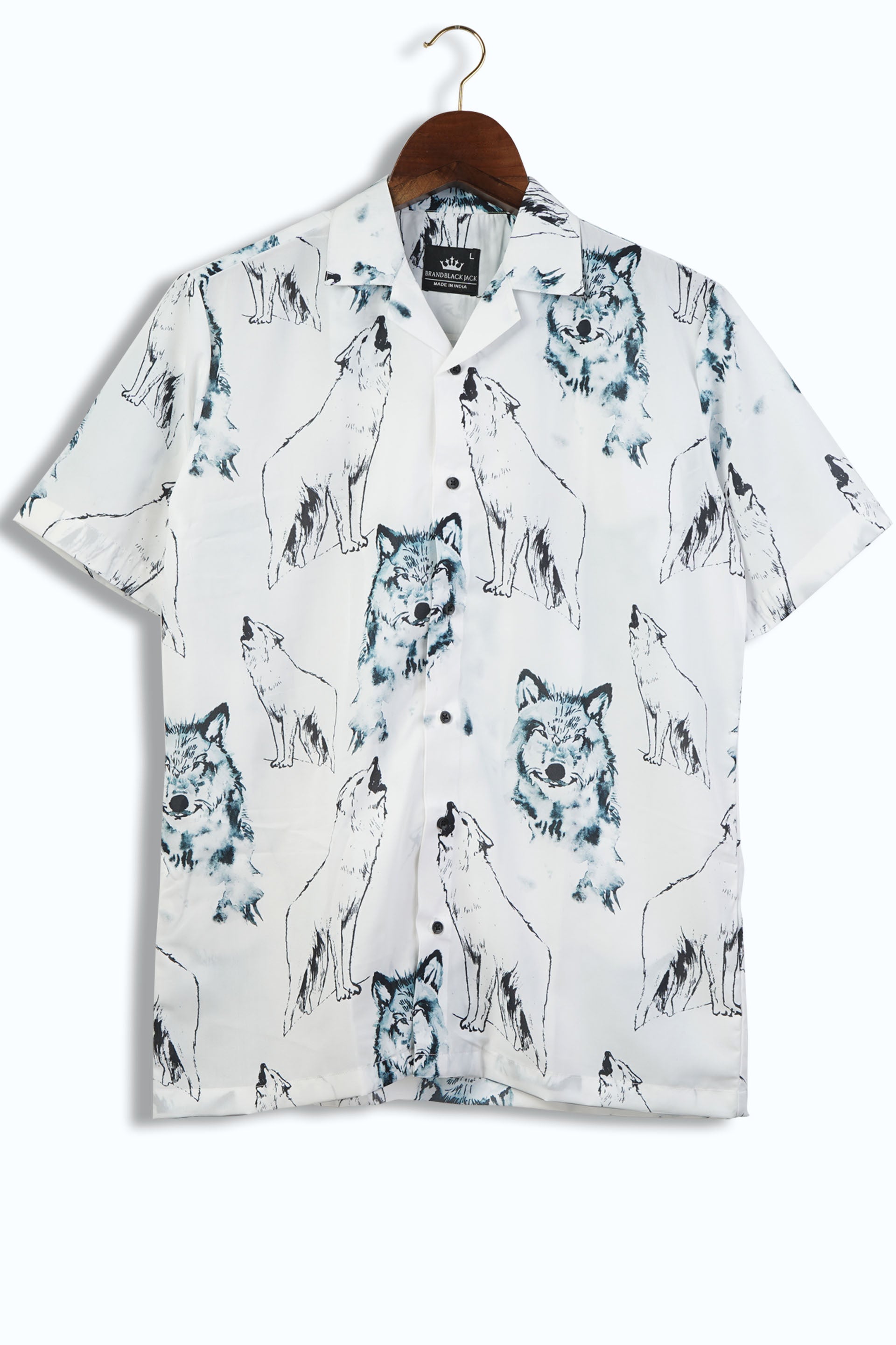 Wolfs Water Color Patteran Cuban Collar Mens Printed Shirts by Black Jack