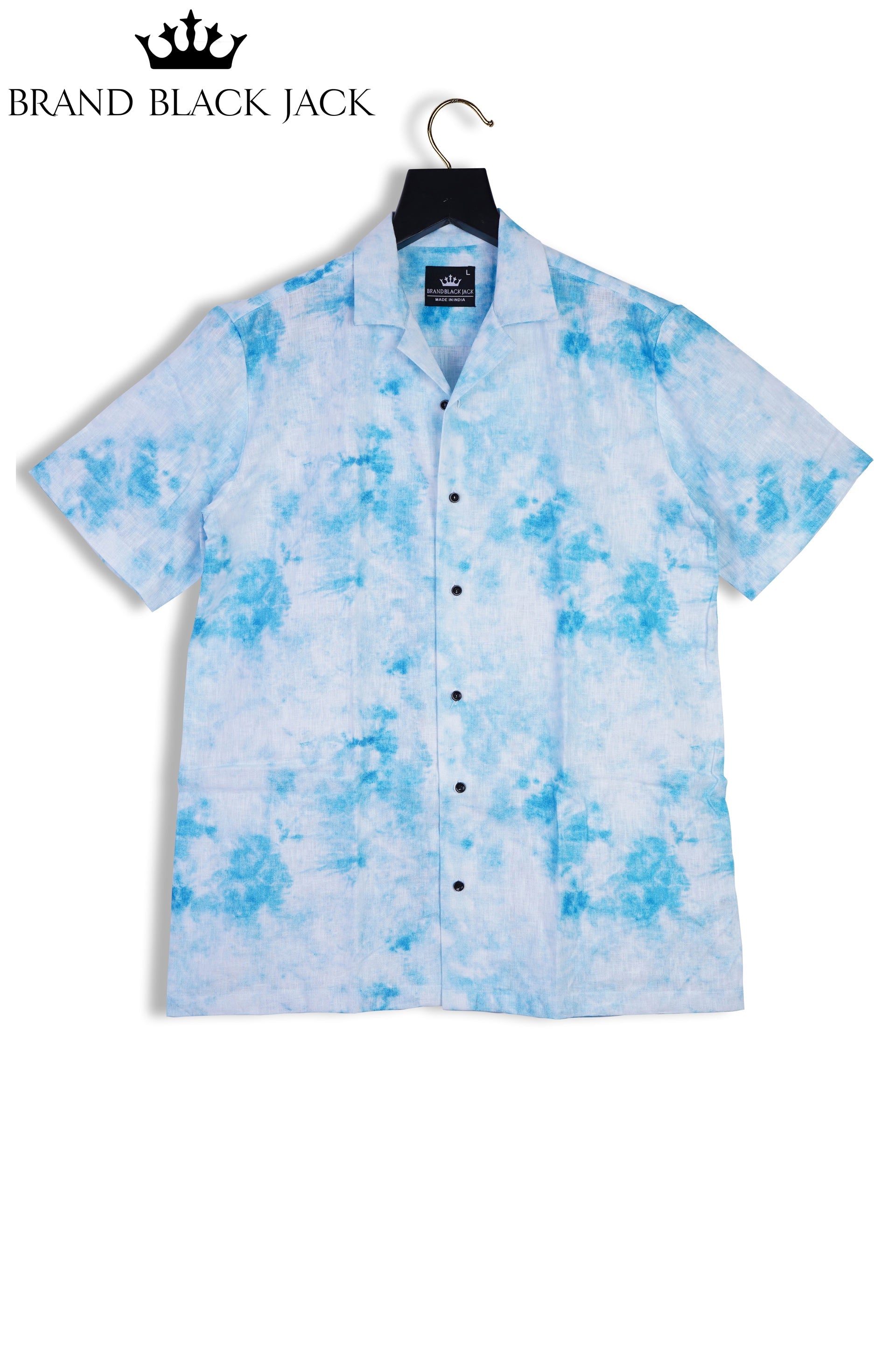 Pure Linen Colorfull Tie Die Smoke Sky Blue Color Printed Men Full Sleeve Shirt By Brand Black Jack