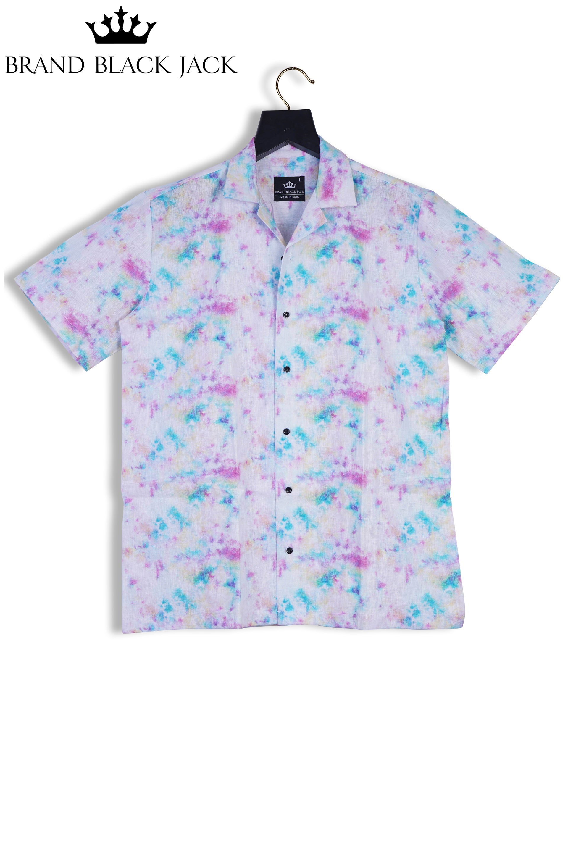 Pure Linen Colorfull Smoke Multi Color Print Men Full Sleeve Shirt By Brand Black Jack