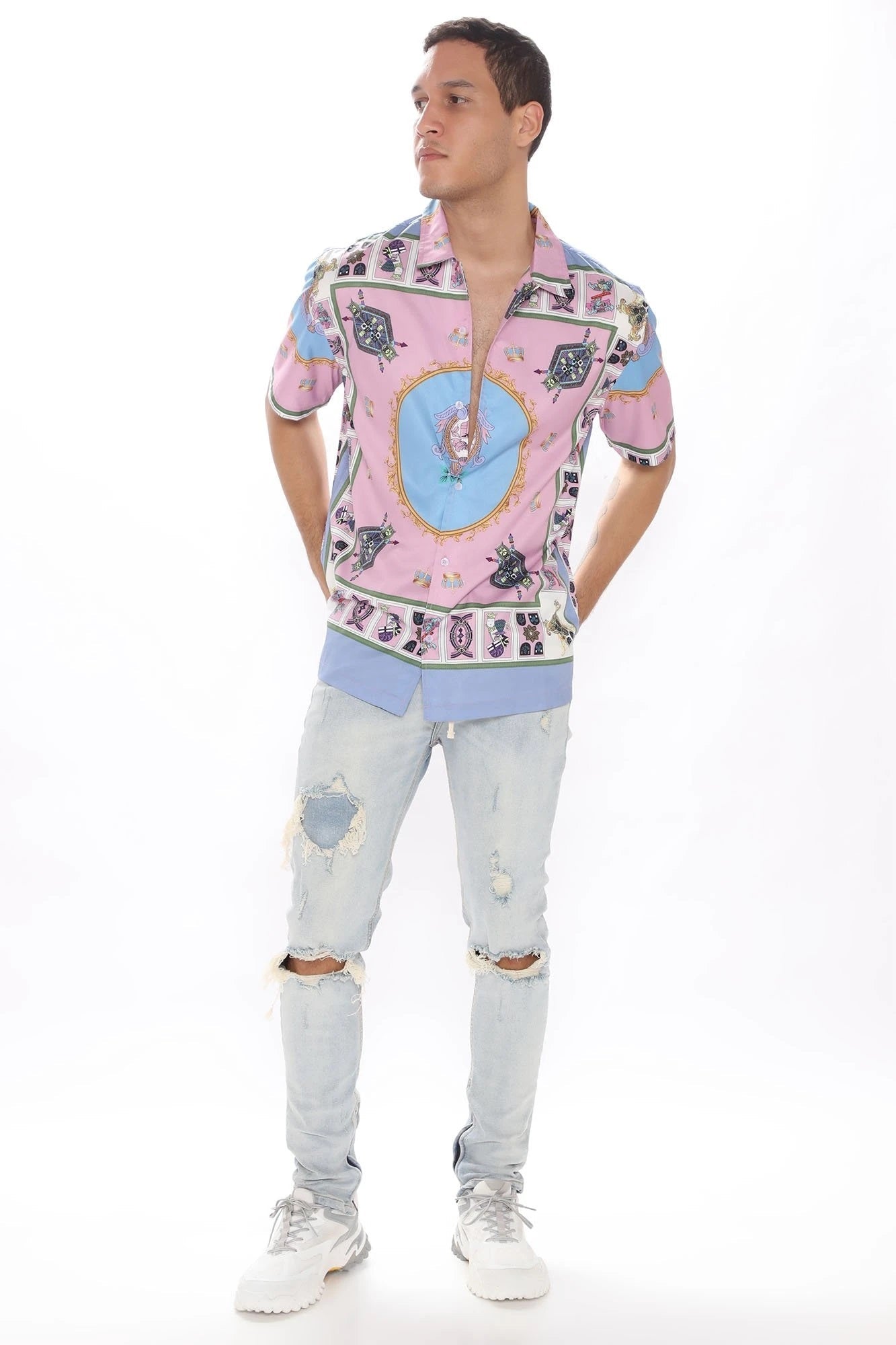 Black Jack Vintage Pastel Print Short Sleeve SHIRT Top