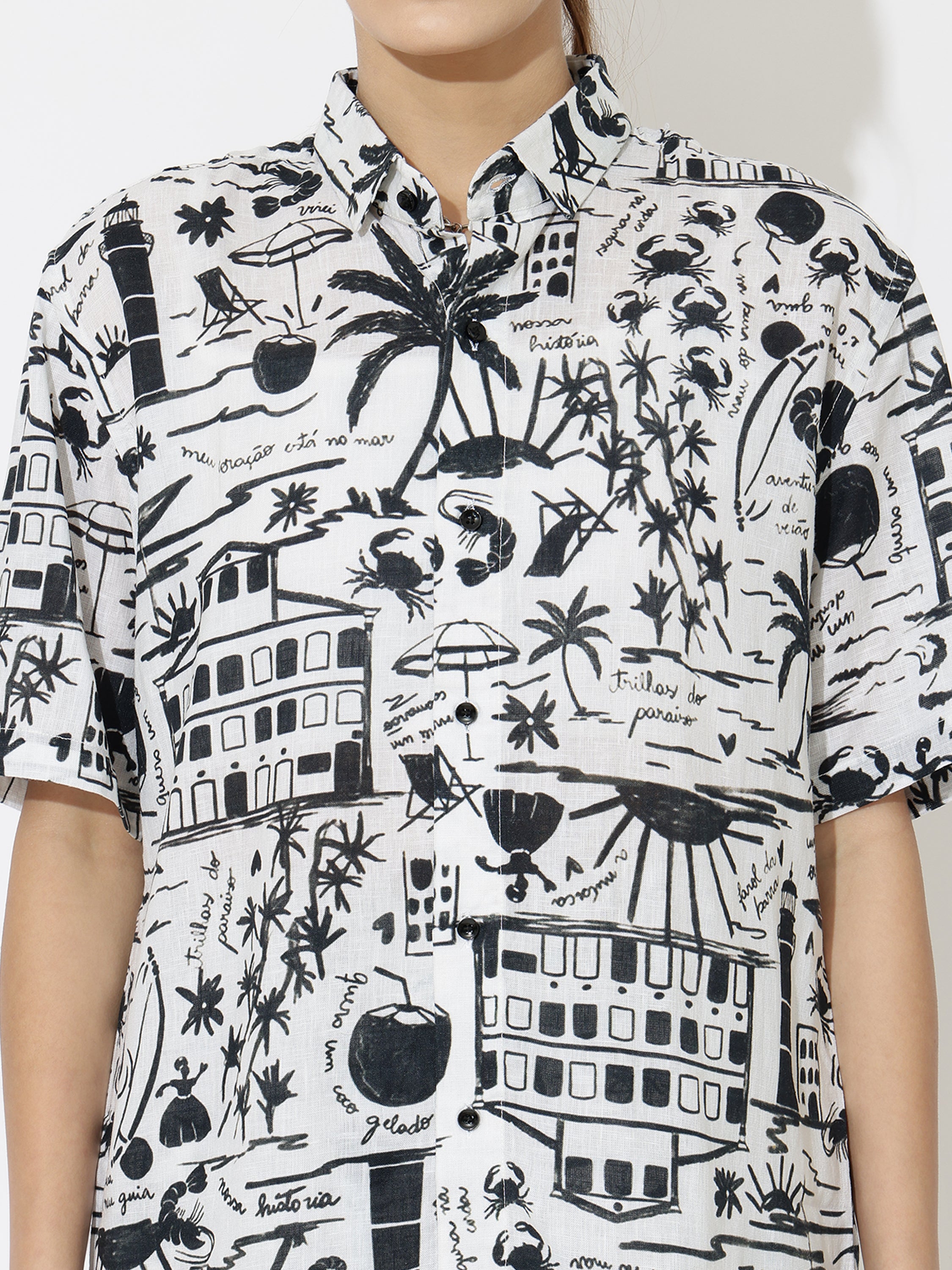 Women’s Summer Co-Ord Set – Tropical Fruit Print Shirt & Shorts | Linen Cotton Two Piece Set by Black Jack