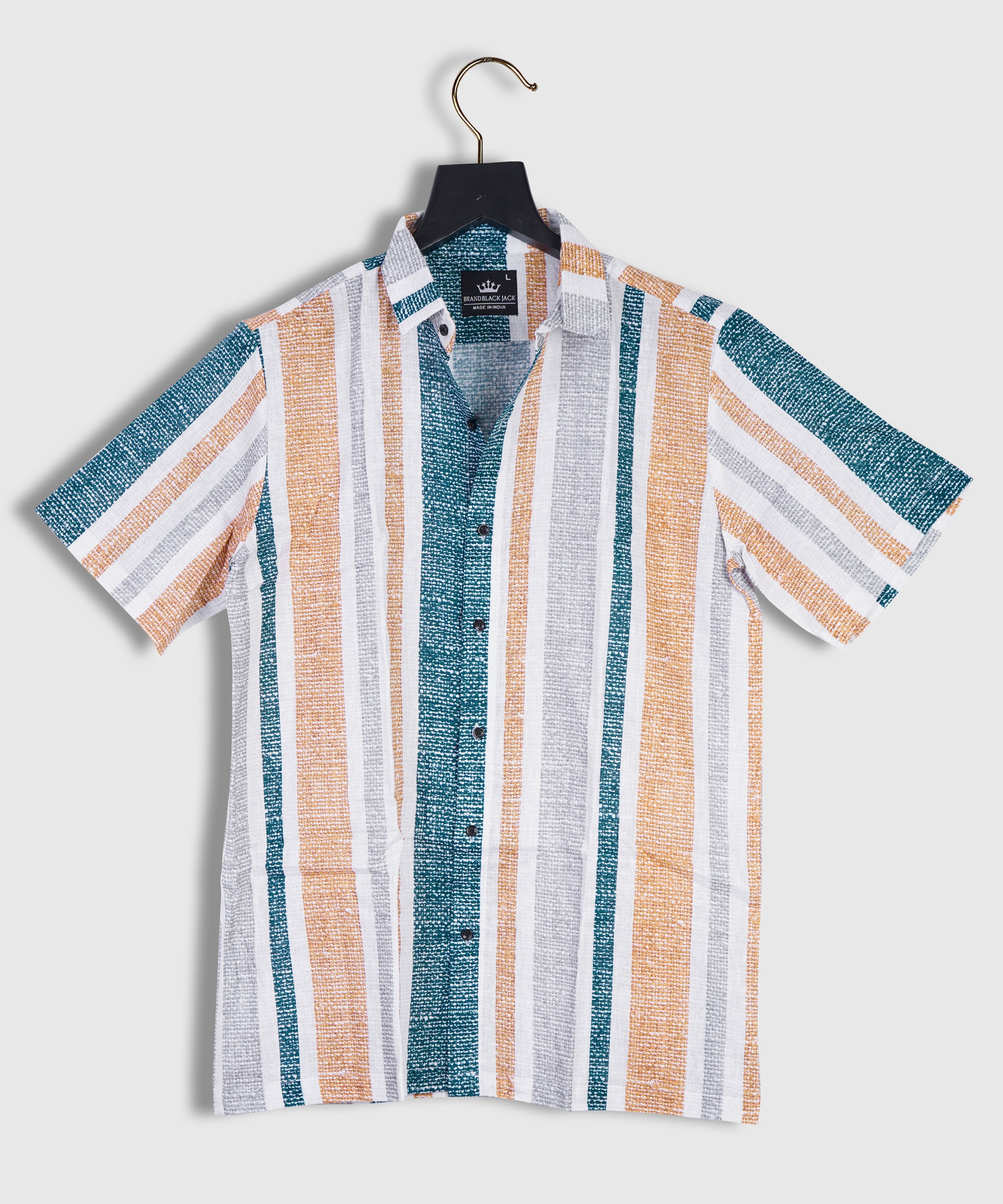 Pure Linen Beige Color Striped Shirt For Men By Brand Black Jack