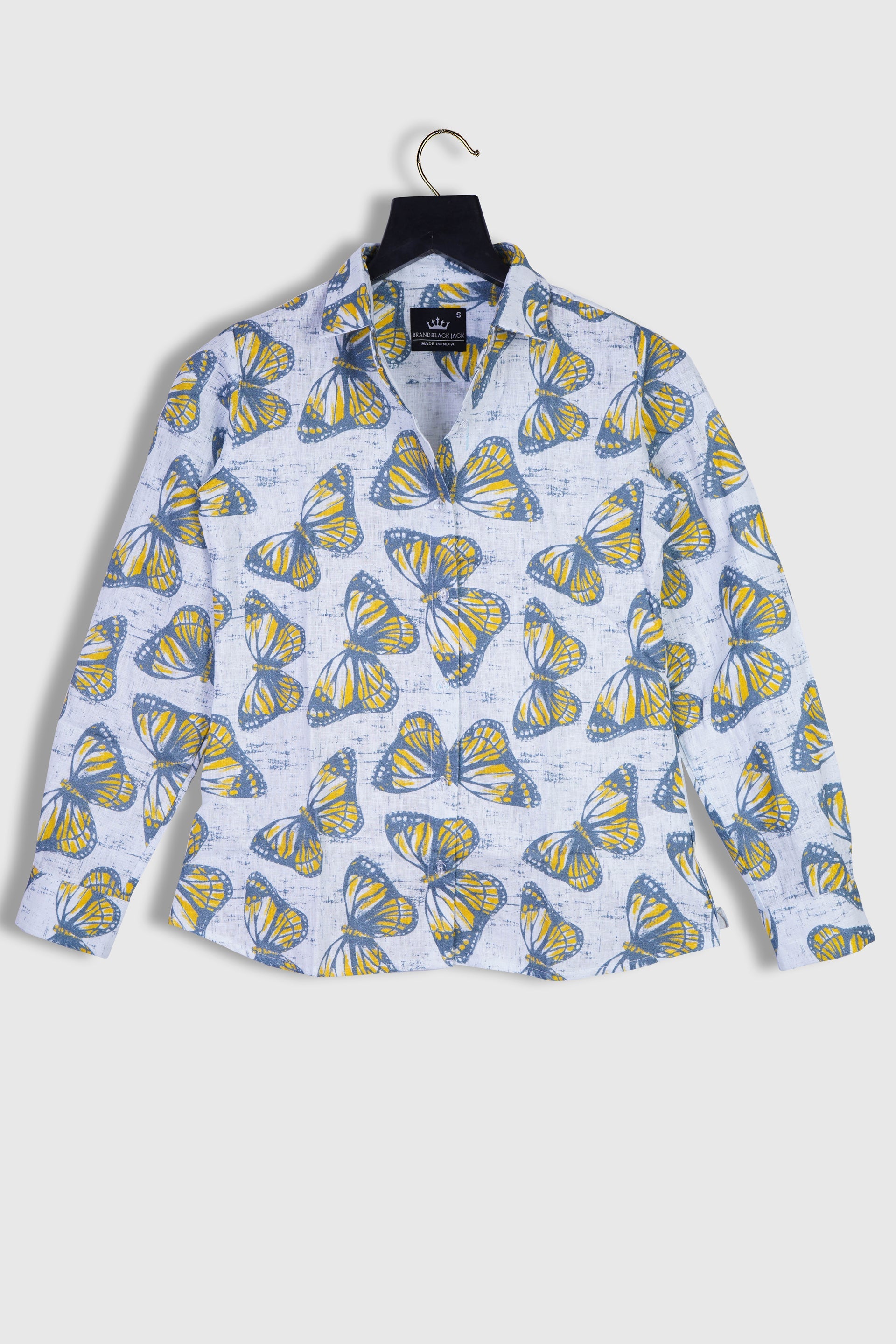 Linen Vintage Butterfly Off White Color Printed Shirt By Brand Black jack