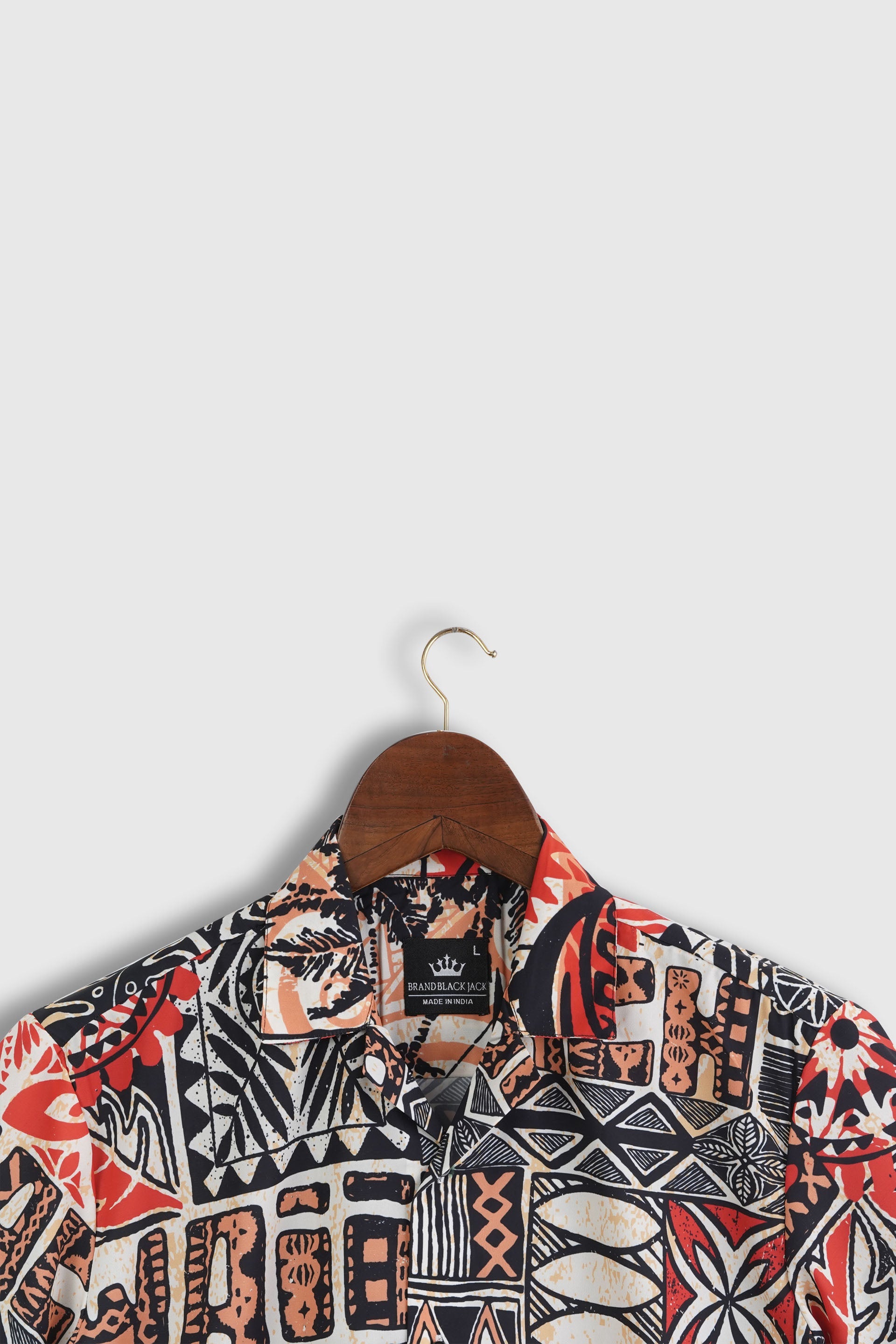 Hawaiian Style Tribal Patchwork Abstract Vintage Printed Mens Shirt by Black Jack for Travel