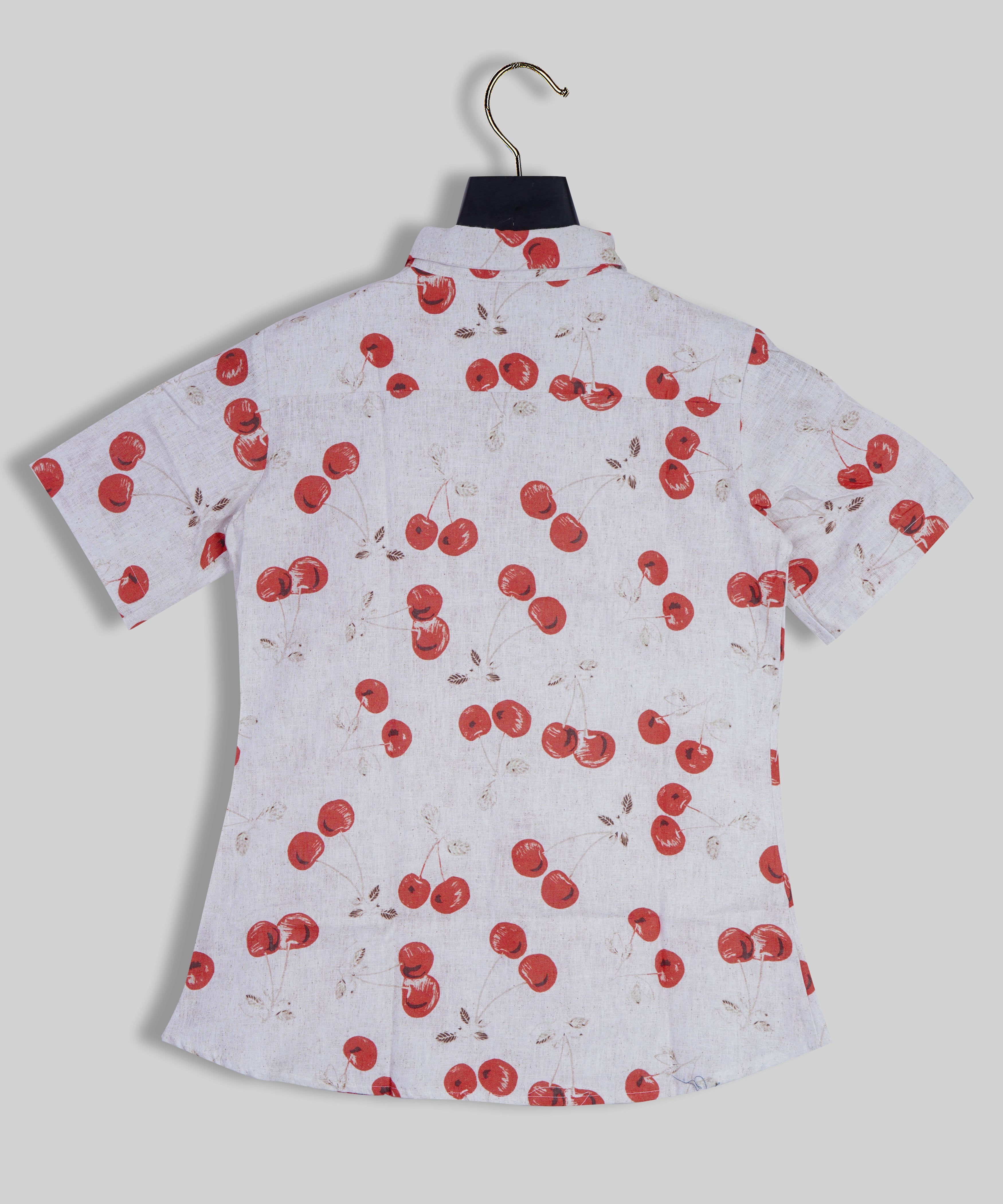 Linen Vintage Cherry plant Half Sleeve Printed Shirt By Brand Black Jack