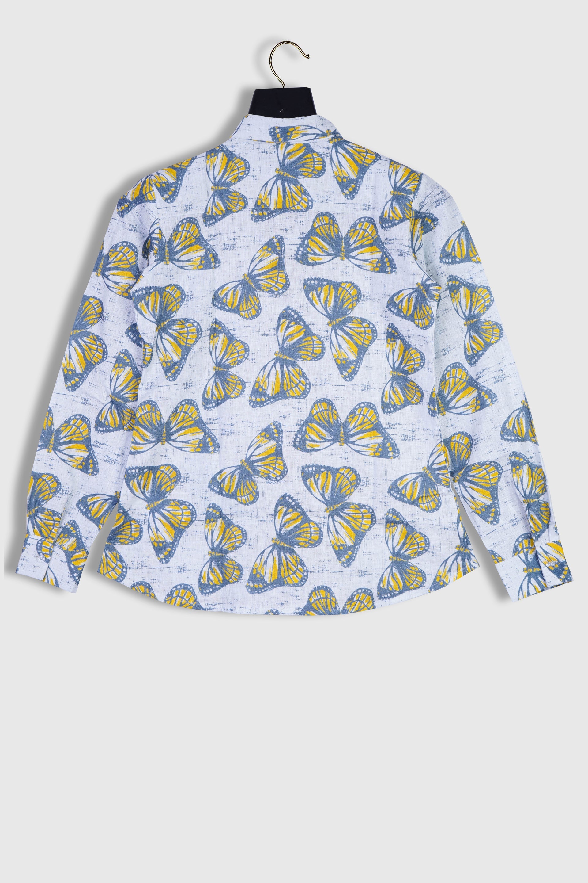 Linen Vintage Butterfly Off White Color Printed Shirt By Brand Black jack