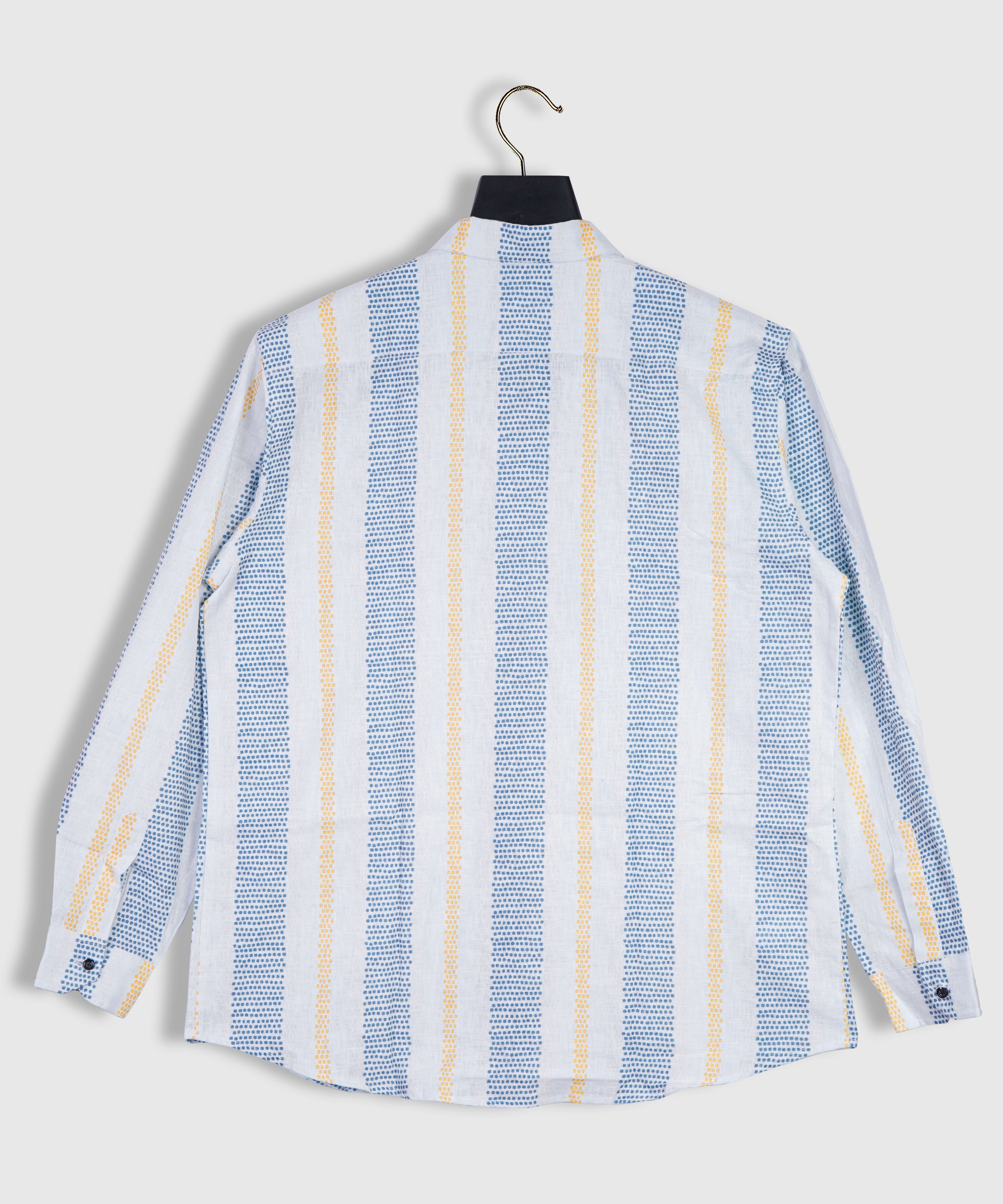 Provence Blue White Linen Woven Shabby Chic Style Weave Stitch Stripes Full Sleeve Mens Shirt by Brand Black Jack