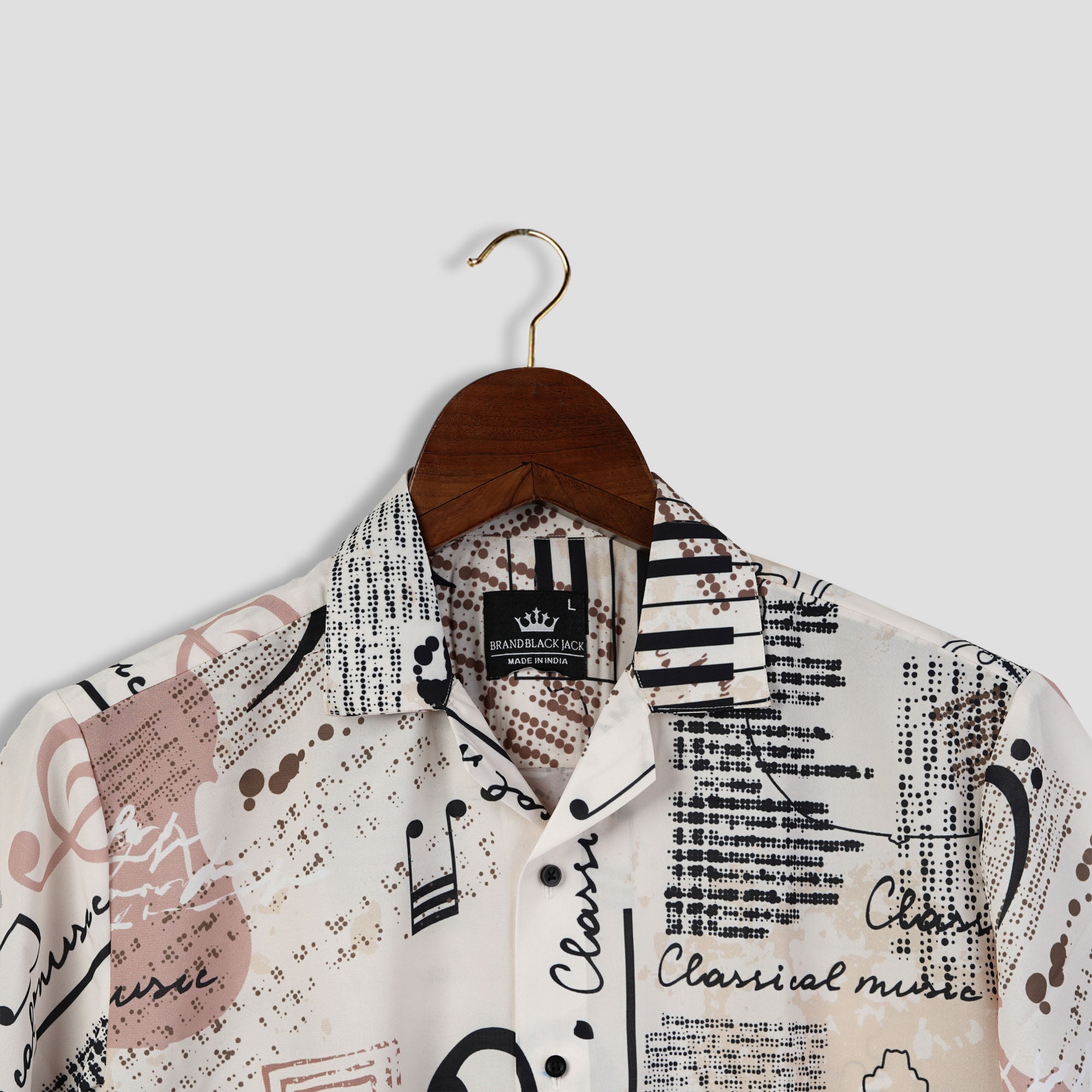 Classical Music Print With Ettering and Notes in Retro Scrapbook Style Mens Printed Shirts