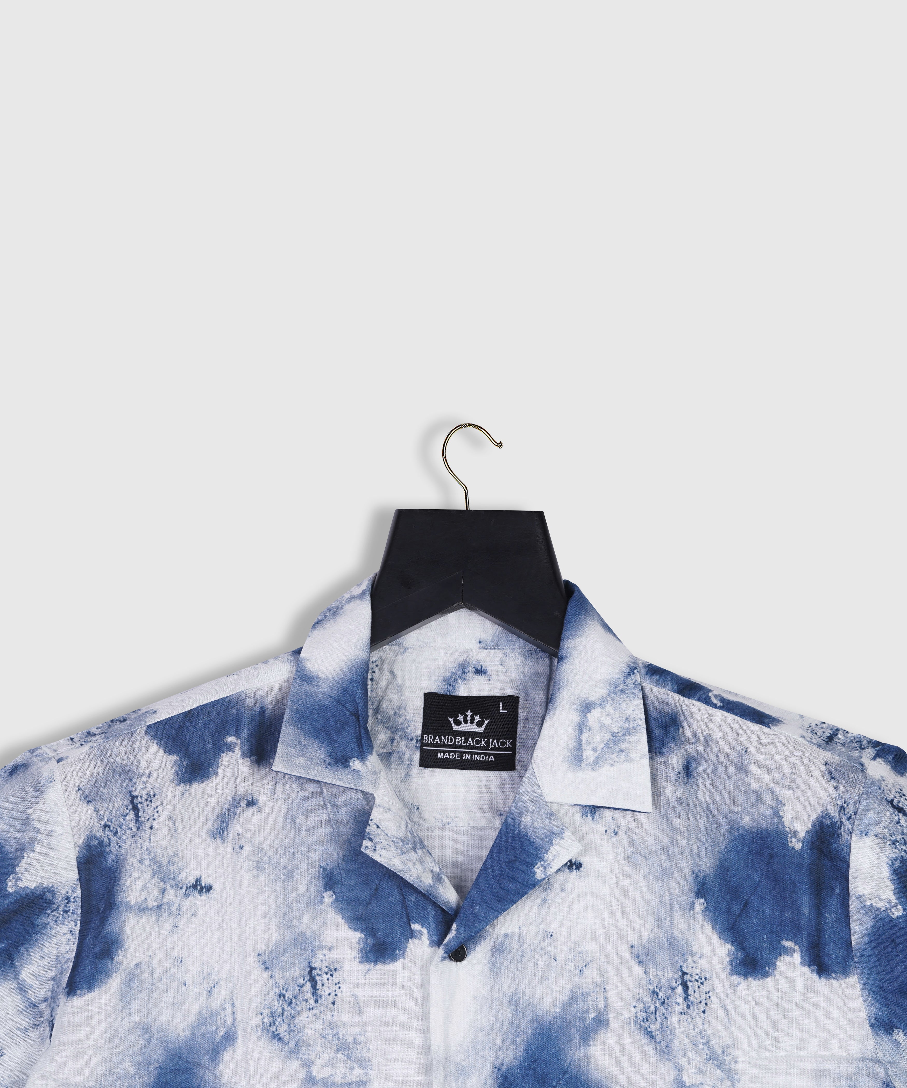 Linen Blue and White Tie Dye Half Sleeve Printed Shirt By Brand Black jack