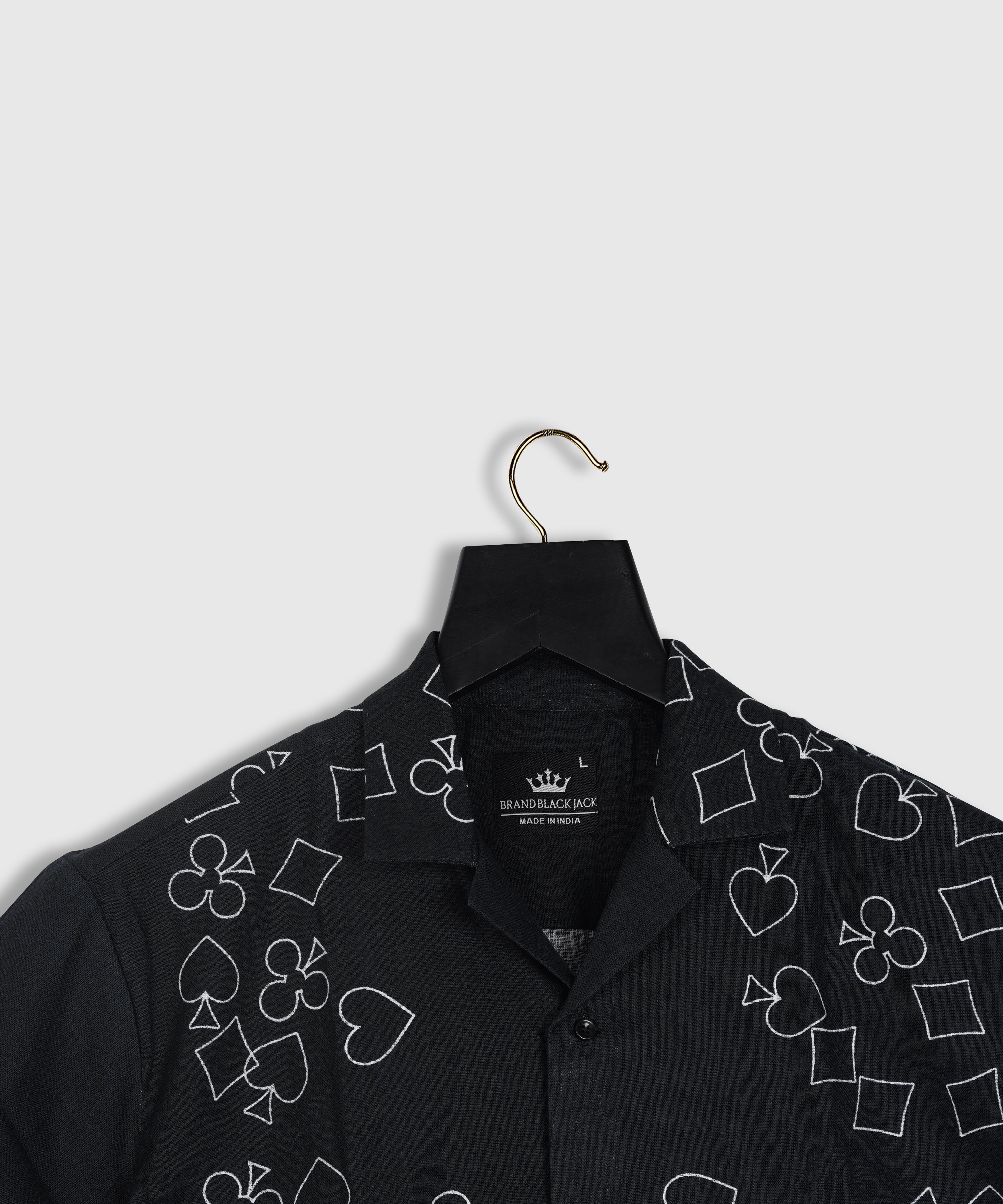 Pure Linen Black Pocker Pattern Printed Shirt For Men By Brand Black Jack