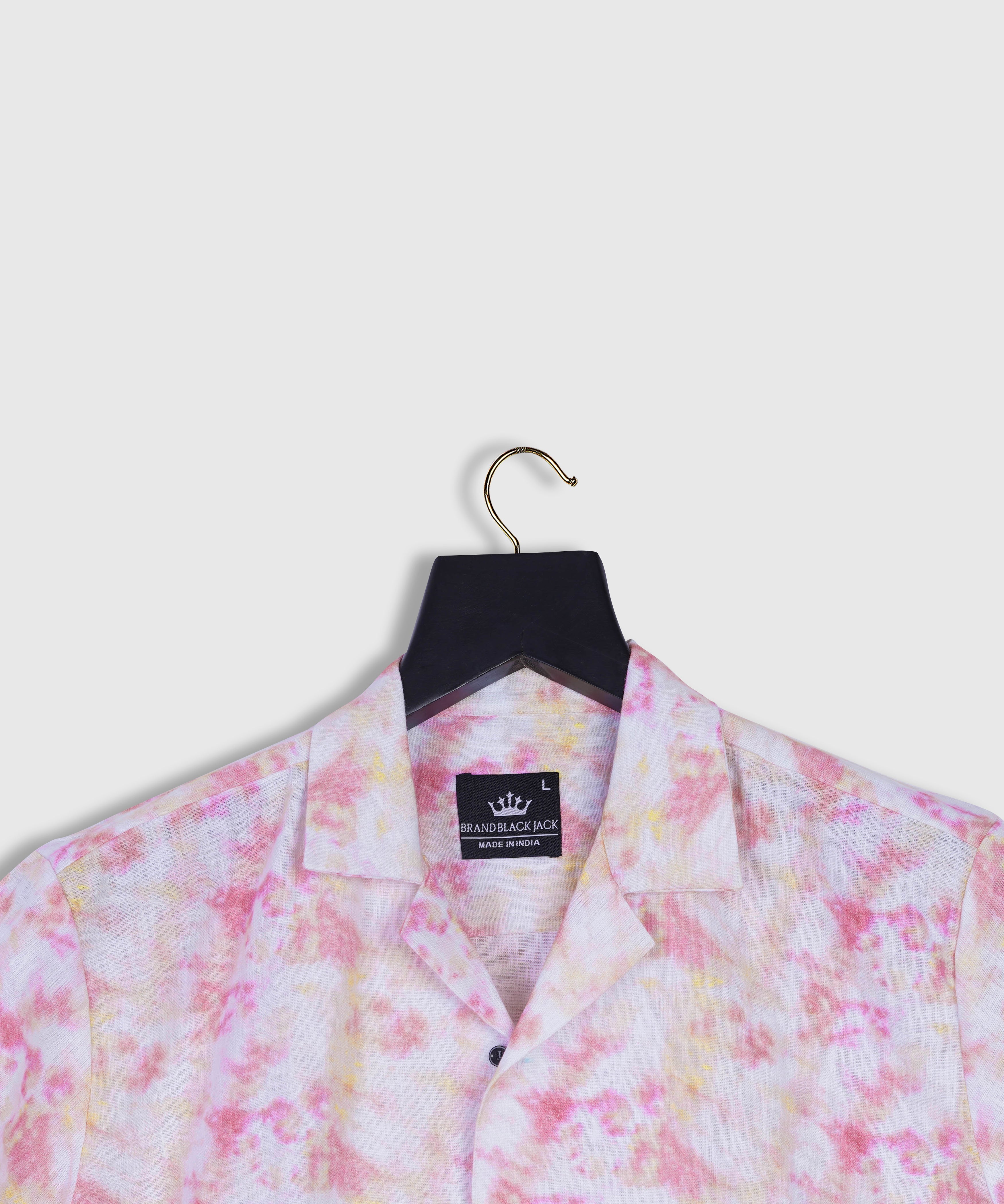 Pure Linen Colorfull Tie Die Pink Yellow Smoke Print Men Full Sleeve Shirt By Brand Black Jack