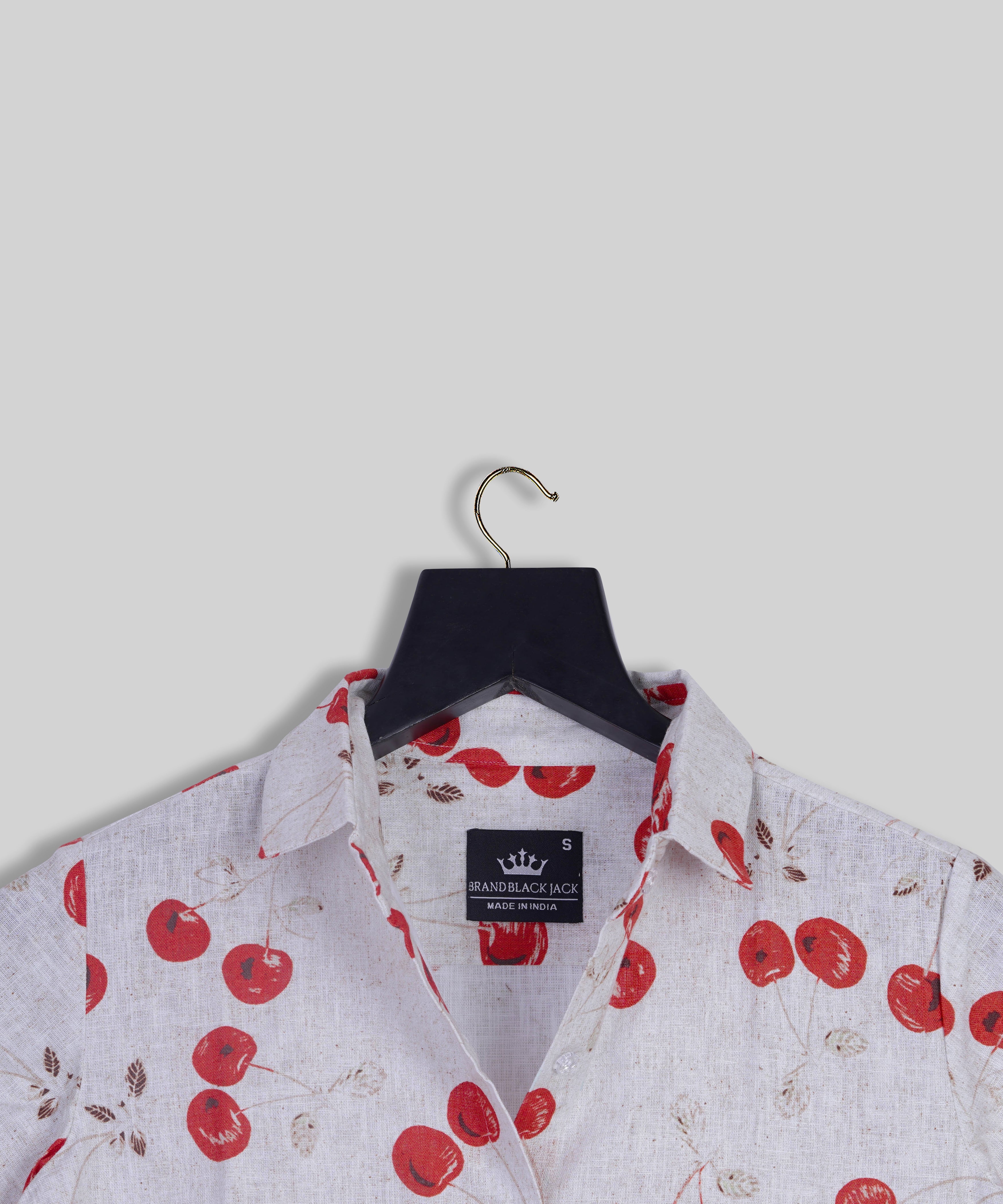 Linen Vintage Cherry plant Half Sleeve Printed Shirt By Brand Black Jack