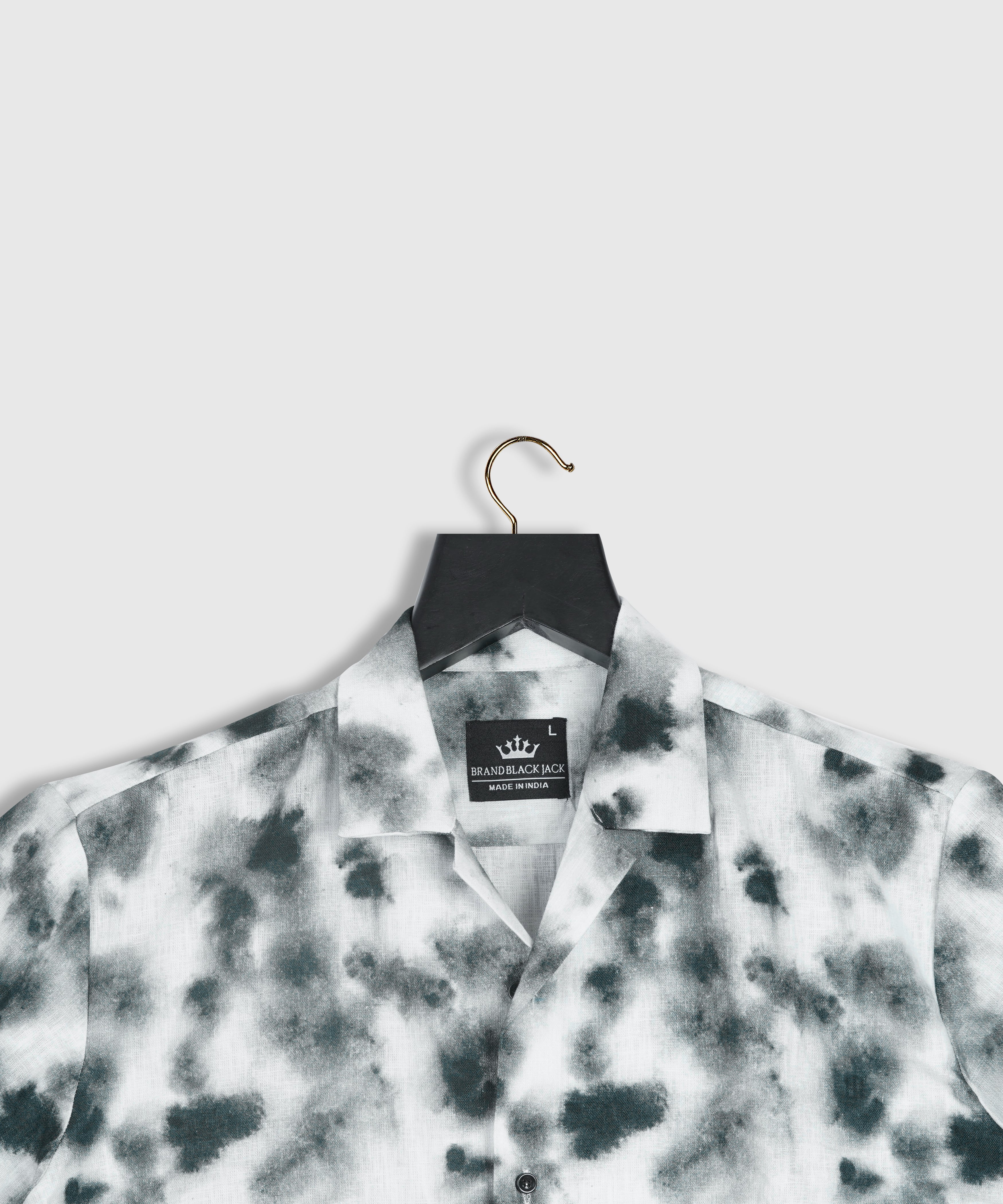 Pure Linen Colorfull Tie Die Black Smoke Print Men Half Sleeve Shirt By Brand Black Jack