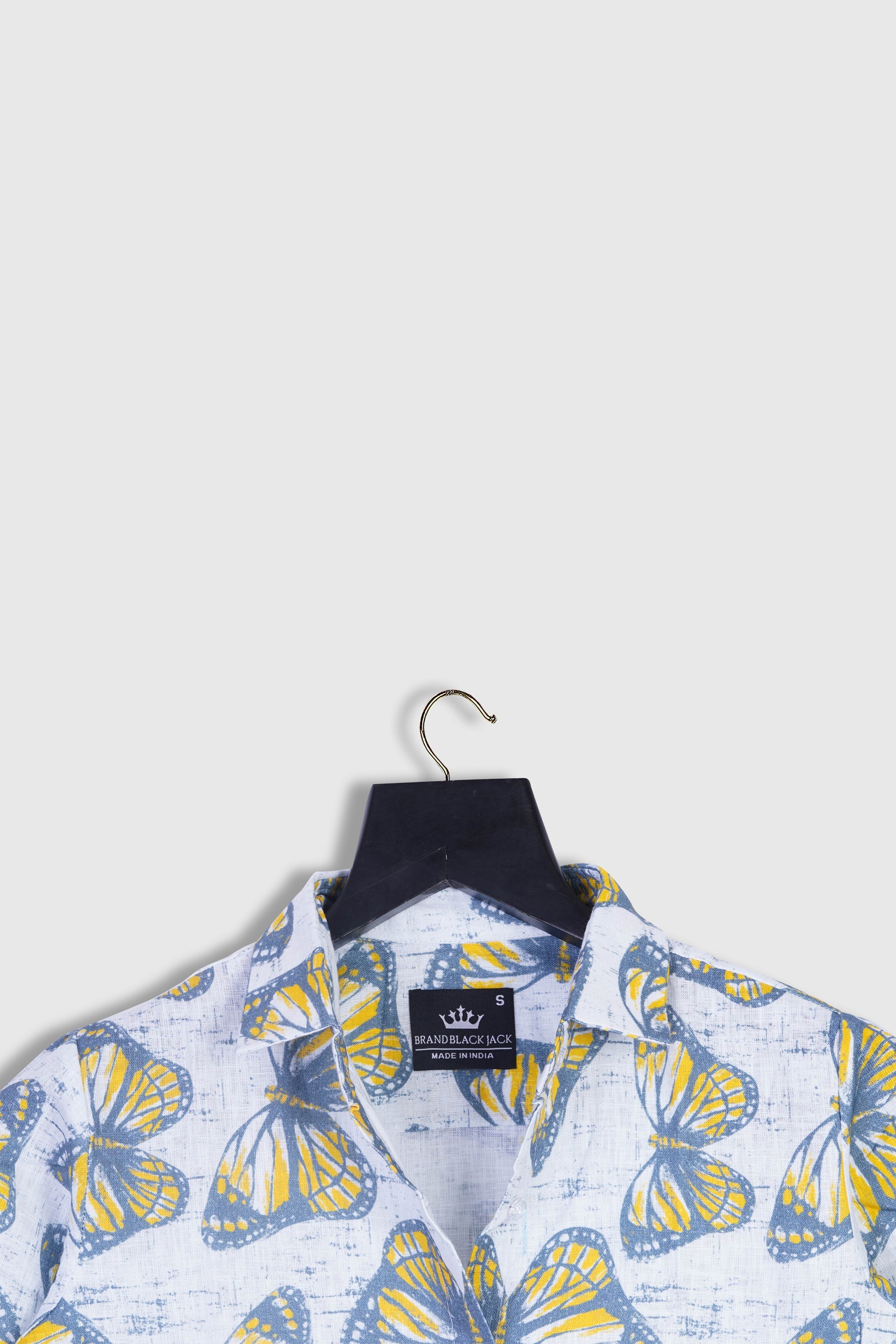 Linen Vintage Butterfly Off White Color Printed Shirt By Brand Black jack