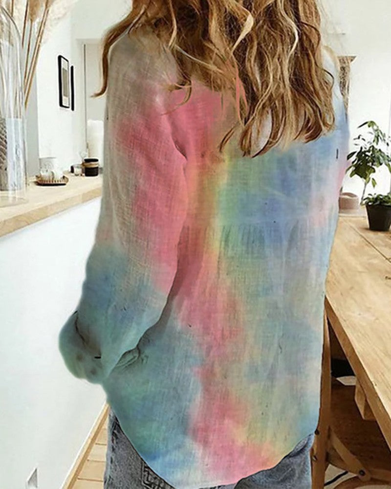 Women’s Pastel Tie-Dye Linen Shirt – Lightweight Long Sleeve Summer Top by Brand Black Jack