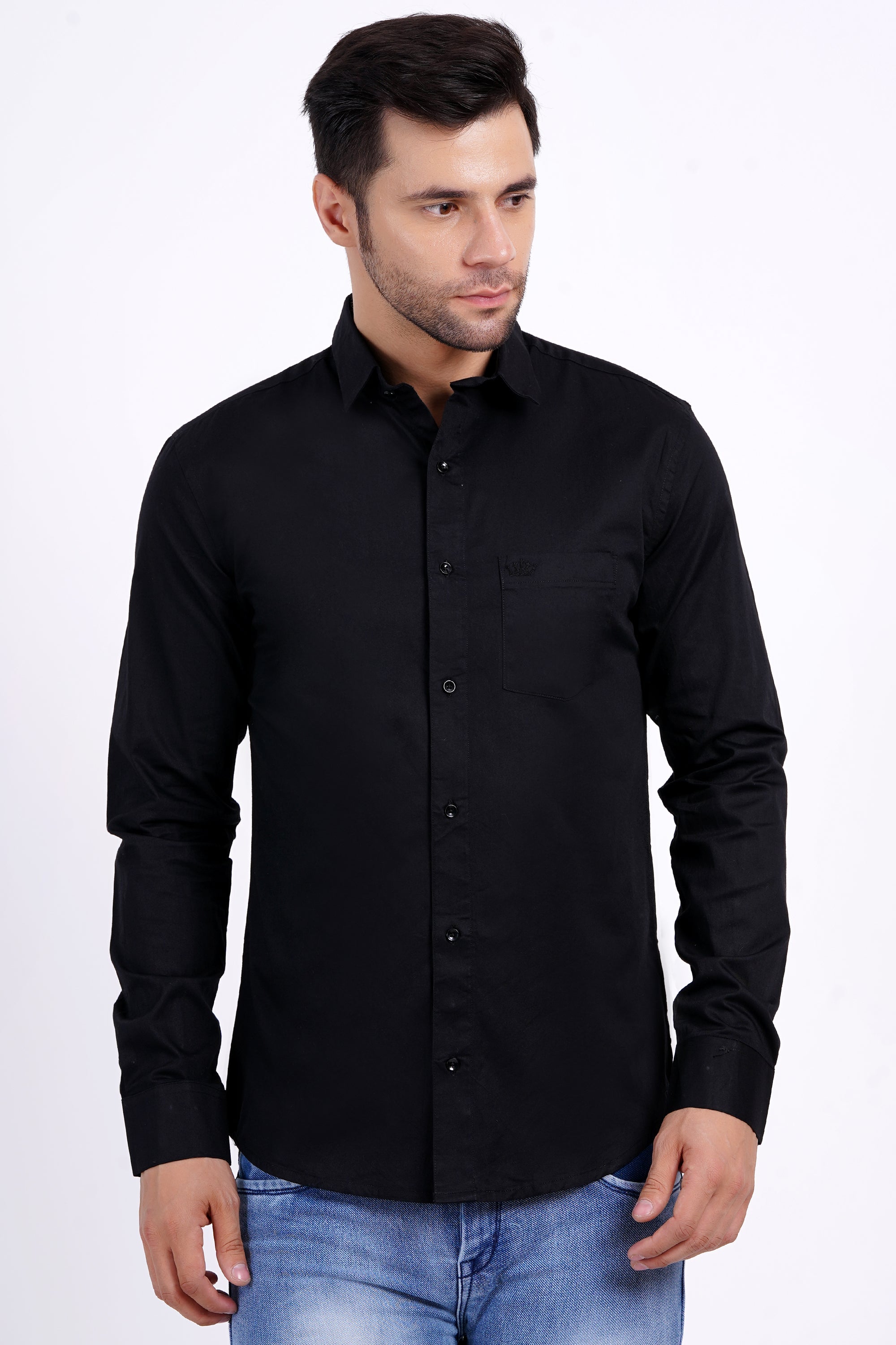 Black Cotton Shirt for Men – Full Sleeve Plain Shirt | 100% Cotton by Brand Black Jack