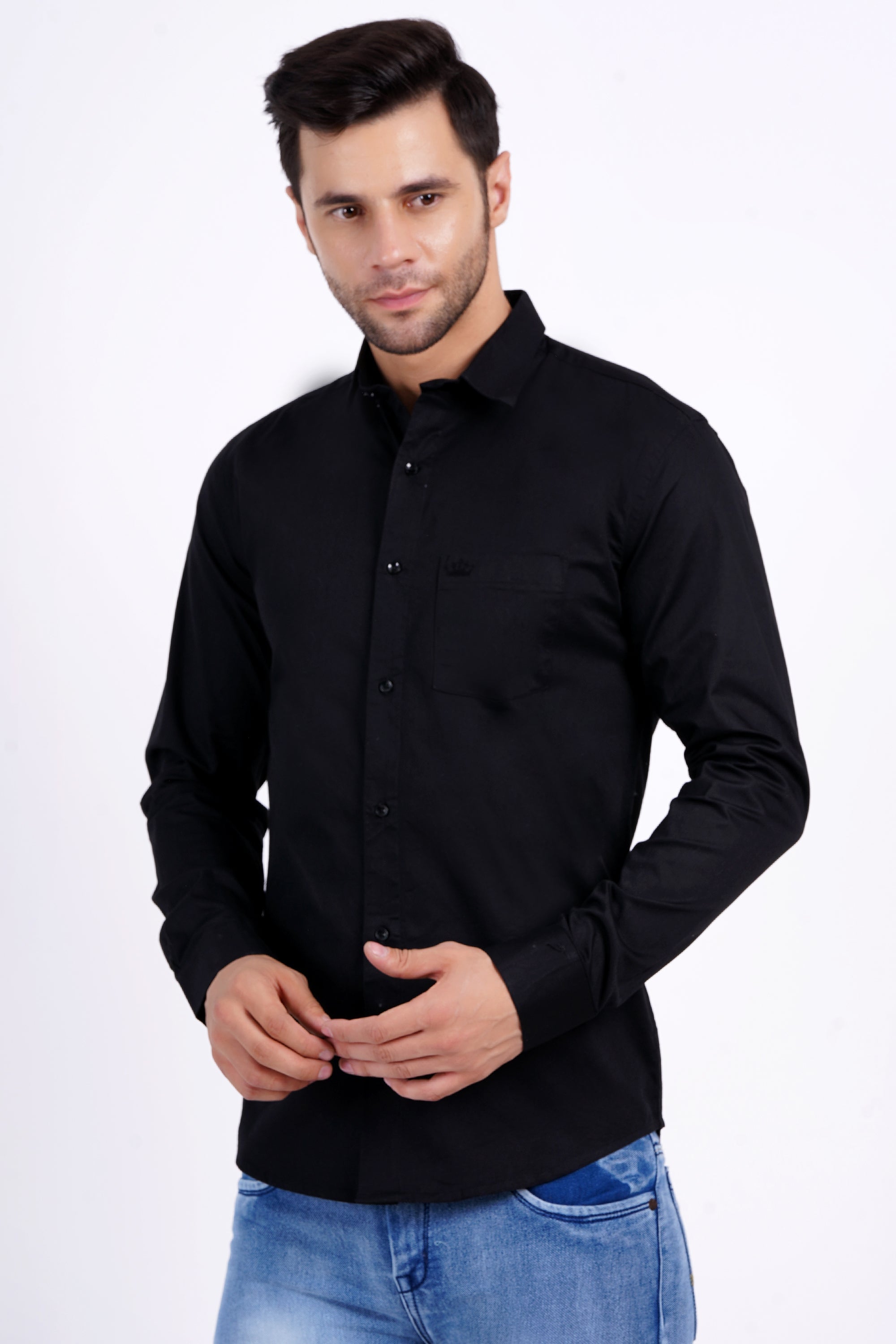 Black Cotton Shirt for Men – Full Sleeve Plain Shirt | 100% Cotton by Brand Black Jack