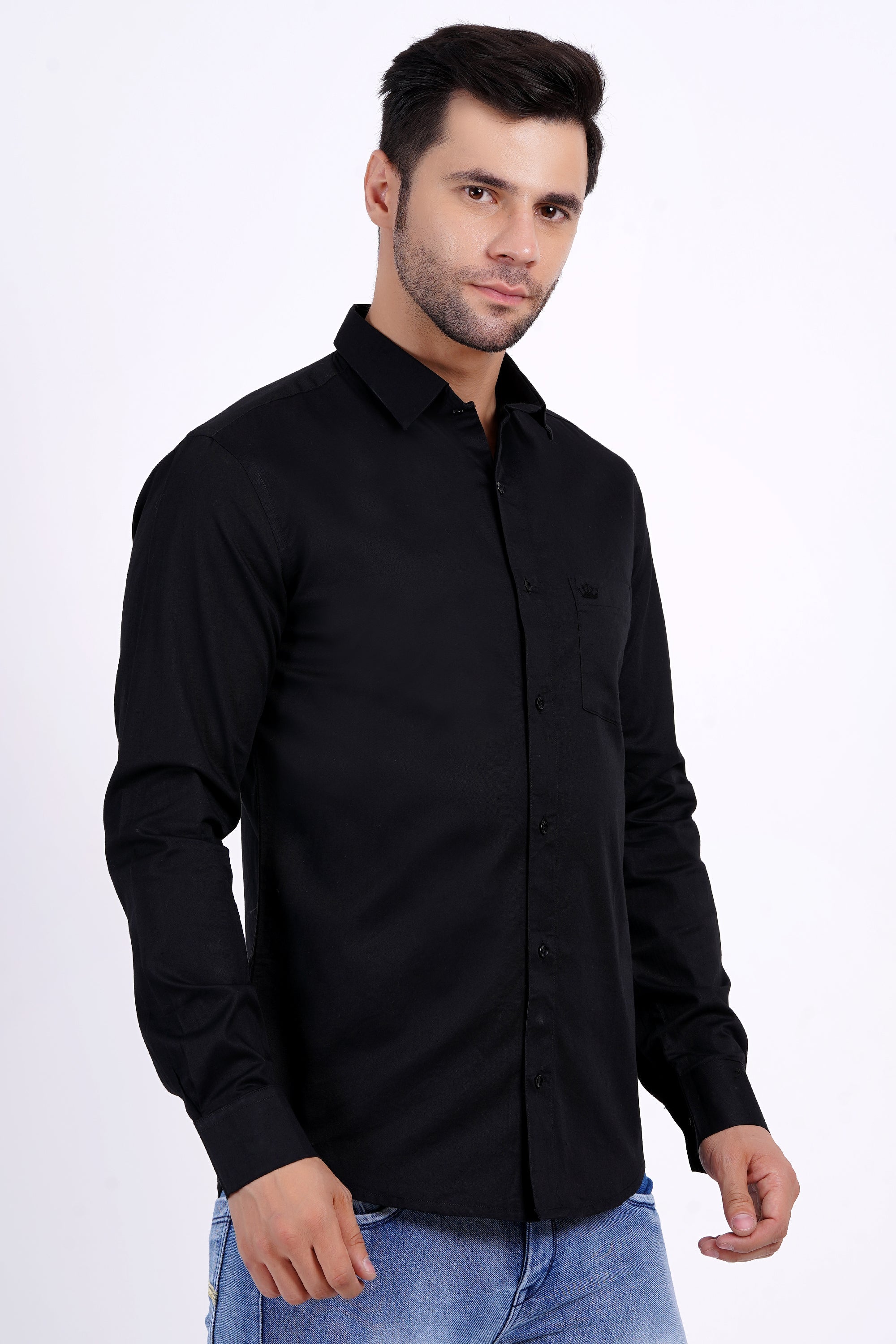 Black Cotton Shirt for Men – Full Sleeve Plain Shirt | 100% Cotton by Brand Black Jack