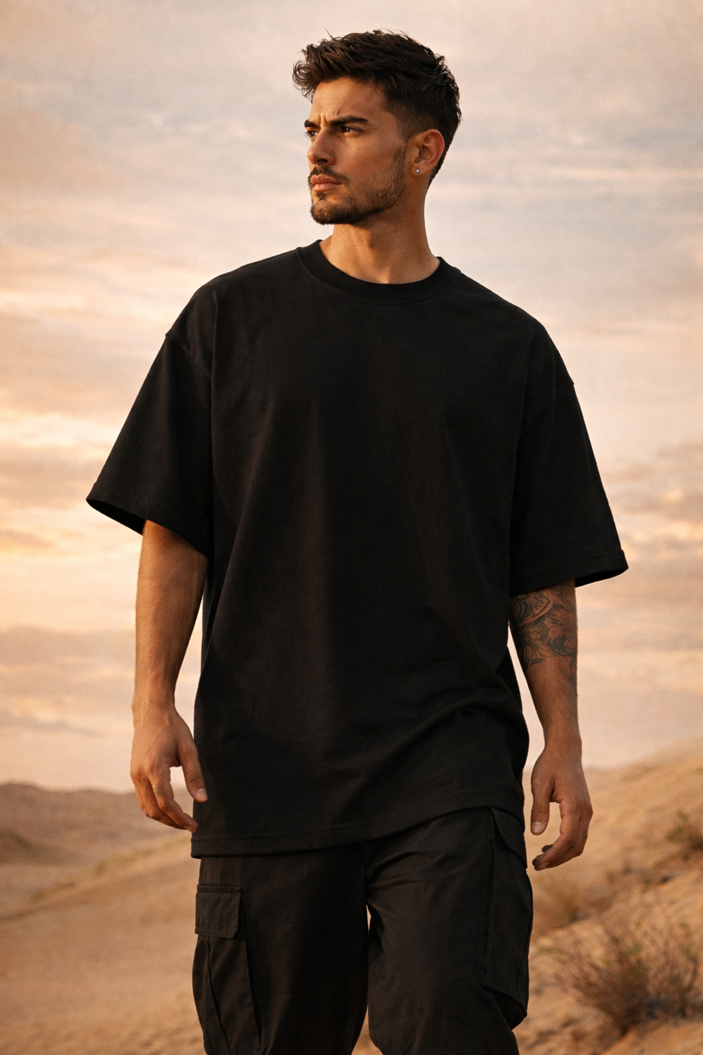 Men’s Black Oversized Drop Shoulder T-Shirt – Desert Royal Syndicate Streetwear