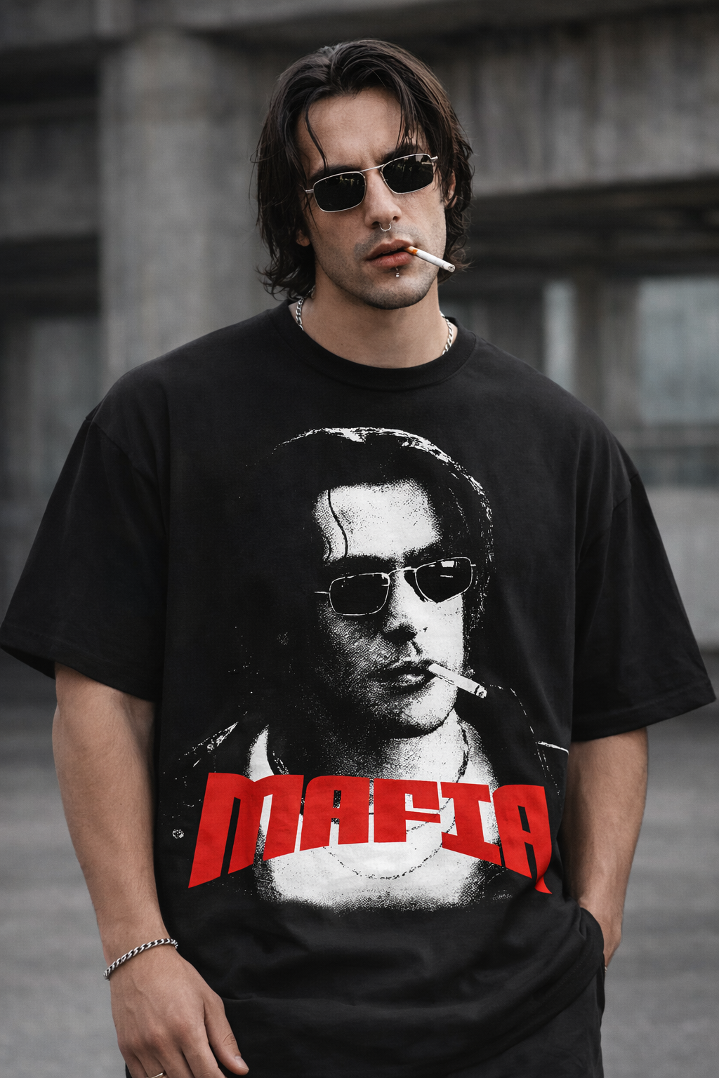 MAFIA Statement Oversized Black T-Shirt | Premium Cotton Streetwear by Brand Black Jack
