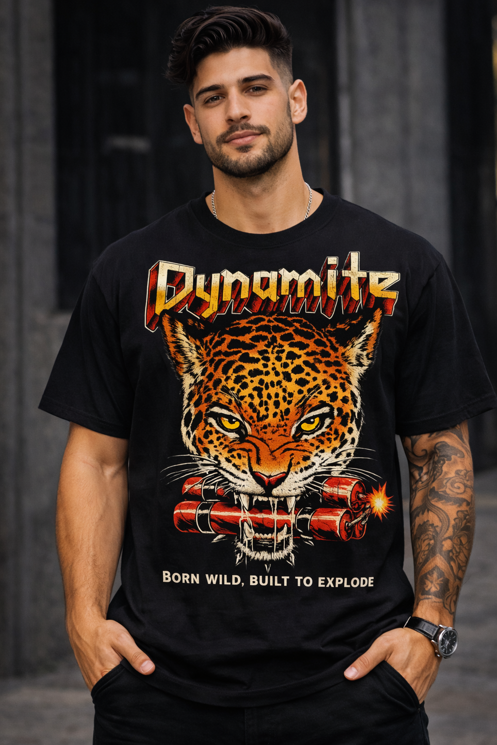 Dynamite Leopard Streetwear T-Shirt – Born Wild Graphic Oversized Biker Tee