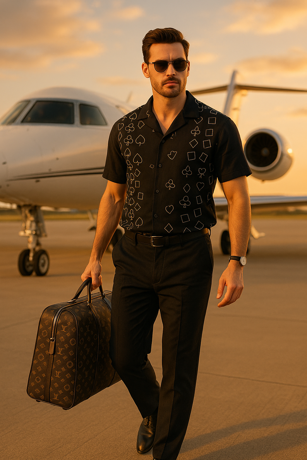 Pure Linen Black Pocker Pattern Printed Shirt For Men By Brand Black Jack