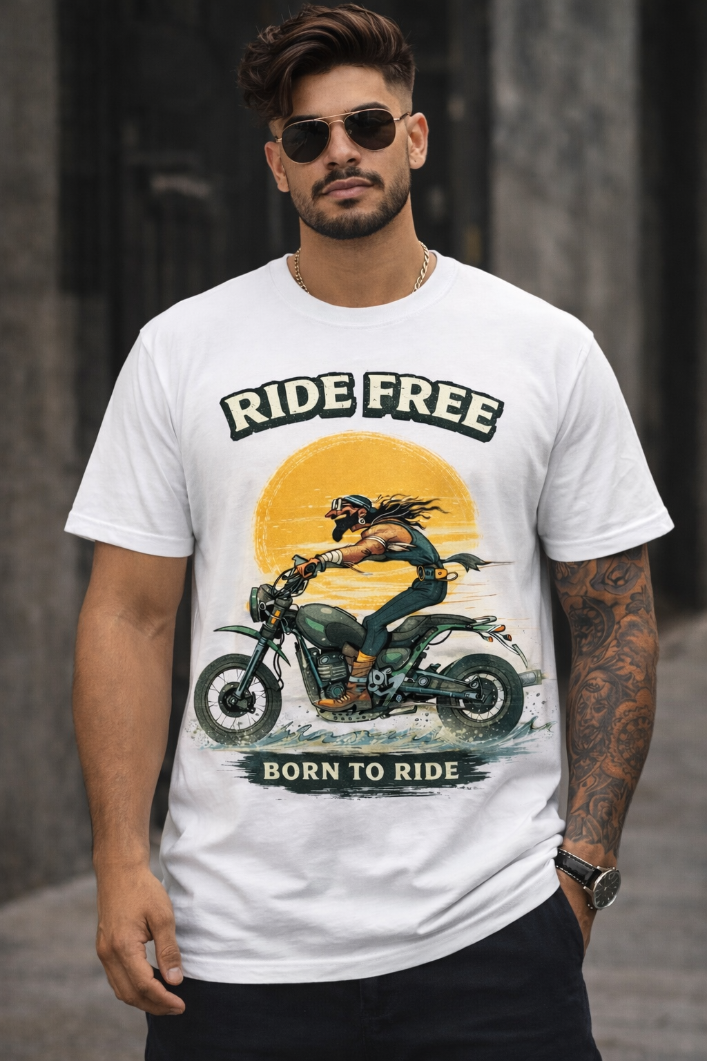 Ride Free Born To Ride Biker Oversized Streetwear T-Shirt