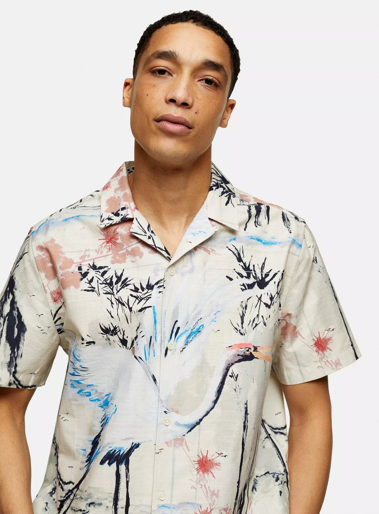 Relaxed Crane Brid Print Slim Shirt