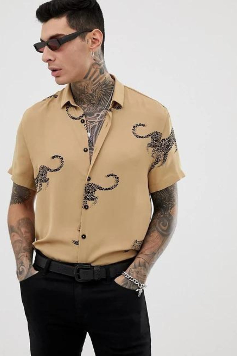 cheetah print dress shirt men Amazon.com: BEAUDRM Men's Leopard Shirts Cheetah Long Sleeve Button Down Collared Shirts 70s Disco Party Top Brown Small : Clothing, Shoes & Jewelry