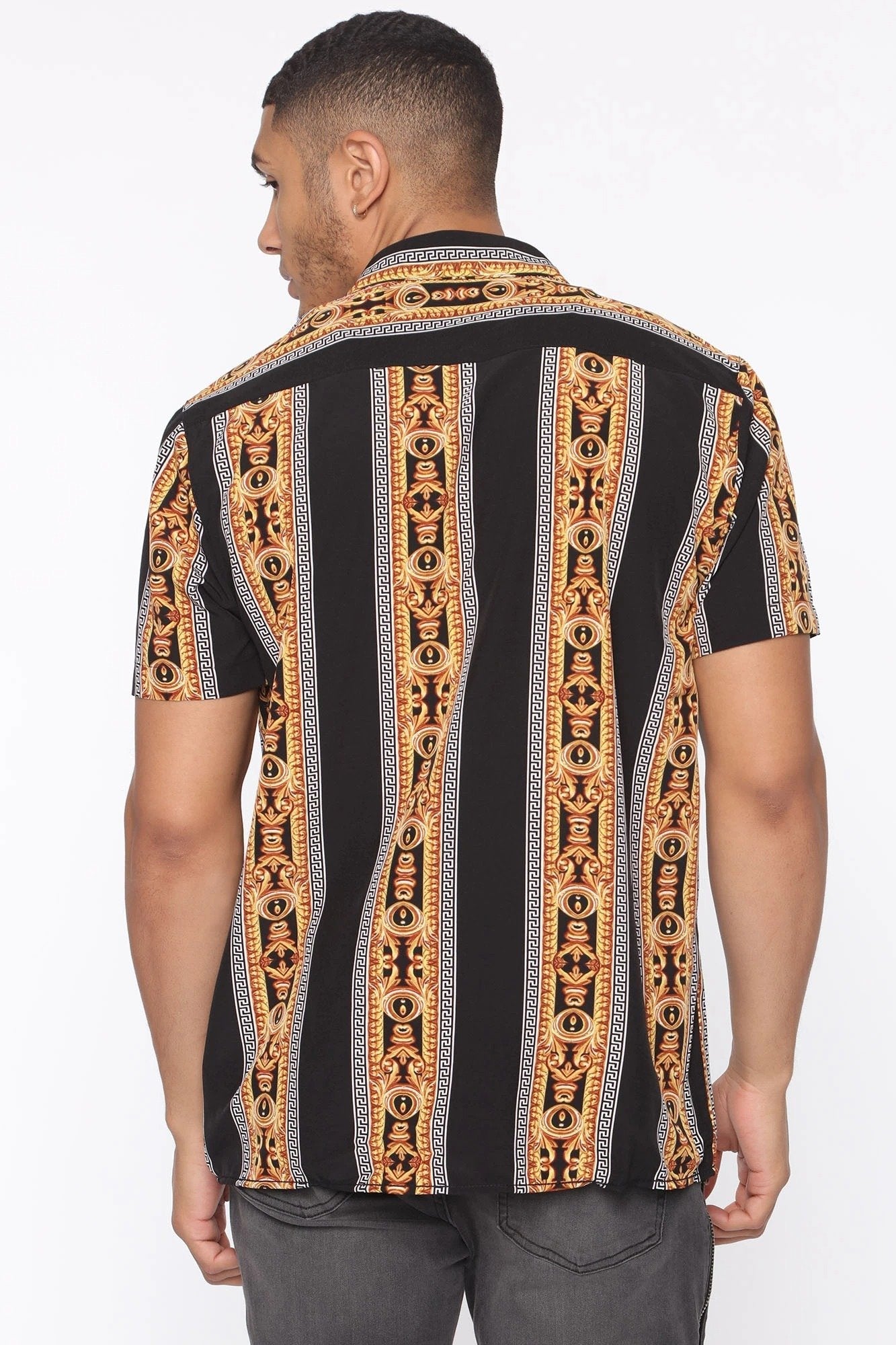 Roman Short Sleeve Woven Top Black Gold Men's