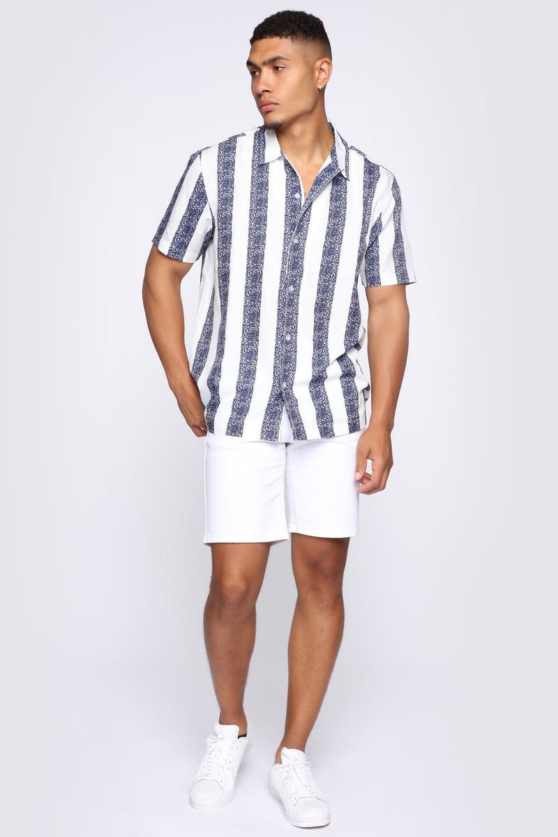 White Color Roman Short Sleeve Men's Cuban Coller Printed Shirt