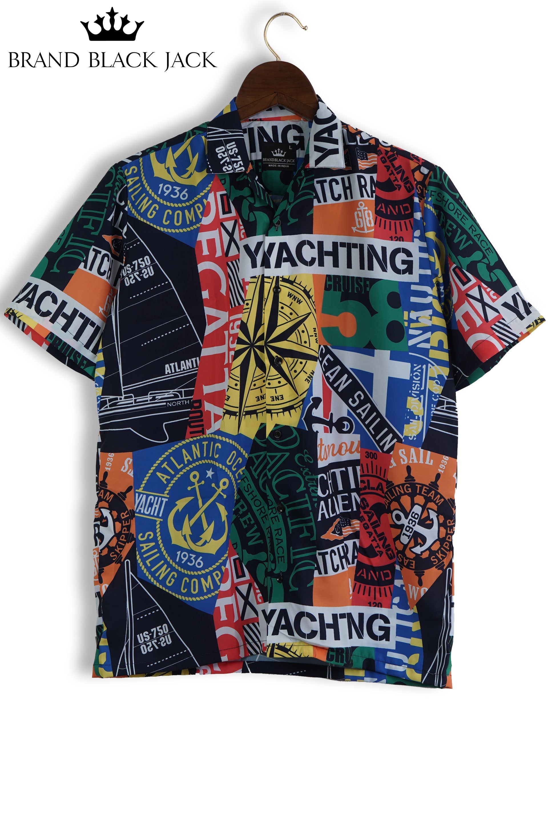 Nautical Style Marine Sailing Vintage Printed Mens Shirt by Black Jack for Worldwide Trip