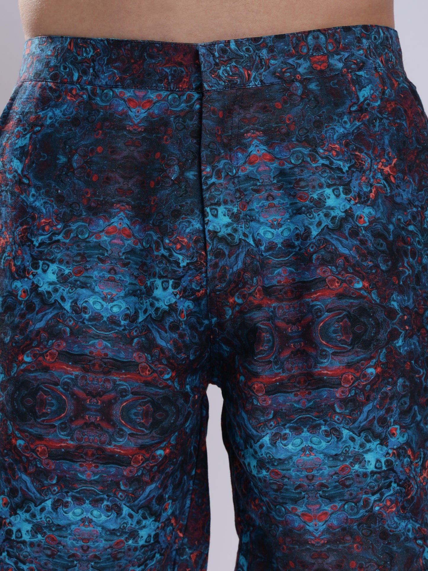 Blue Multicolor Abstract Print Linen Men's Shorts Co-Ord Set by Brand Black Jack