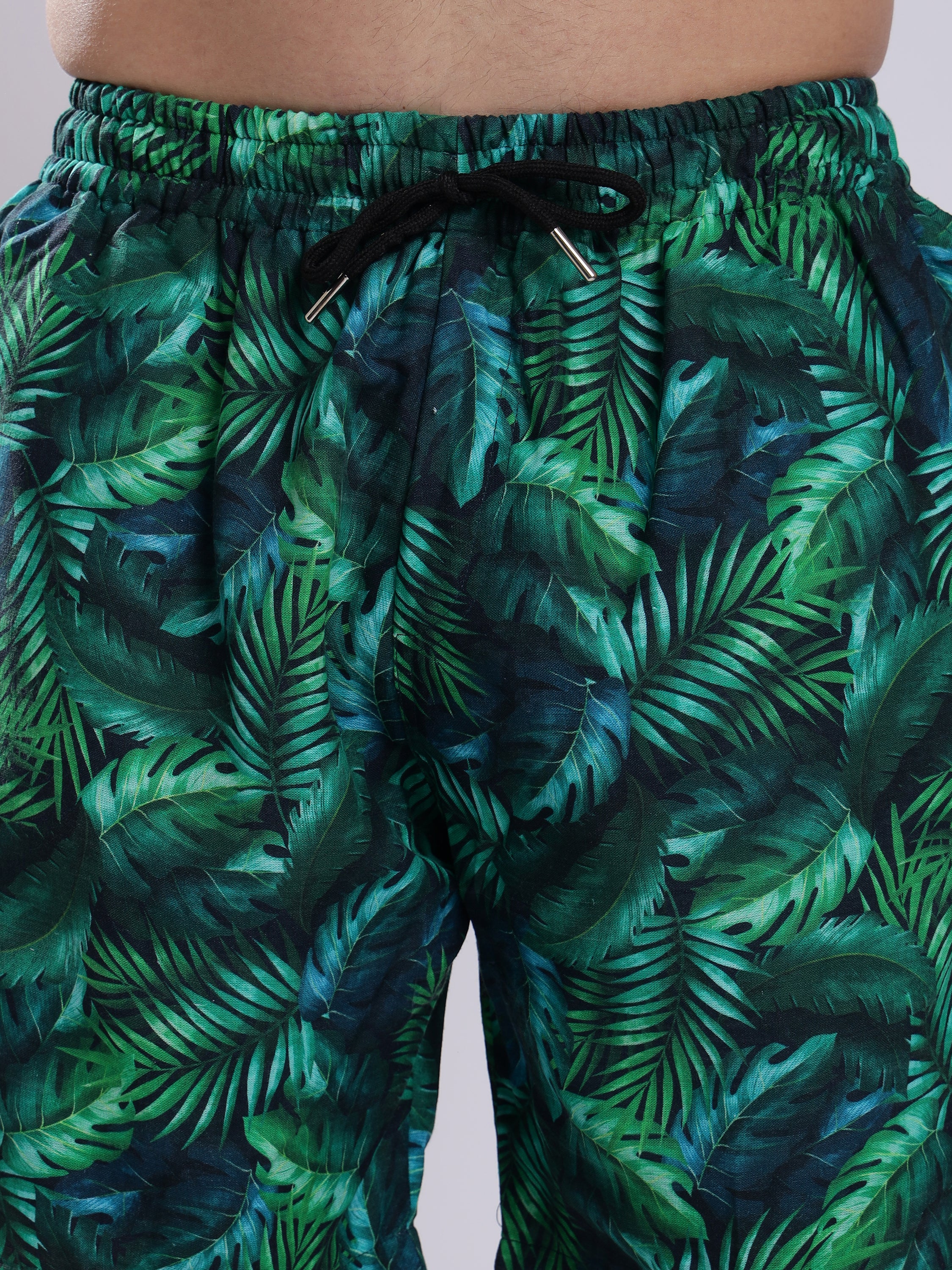 Green Leaf  Linen Men's Shorts Co-Ord Set by Brand Black Jack