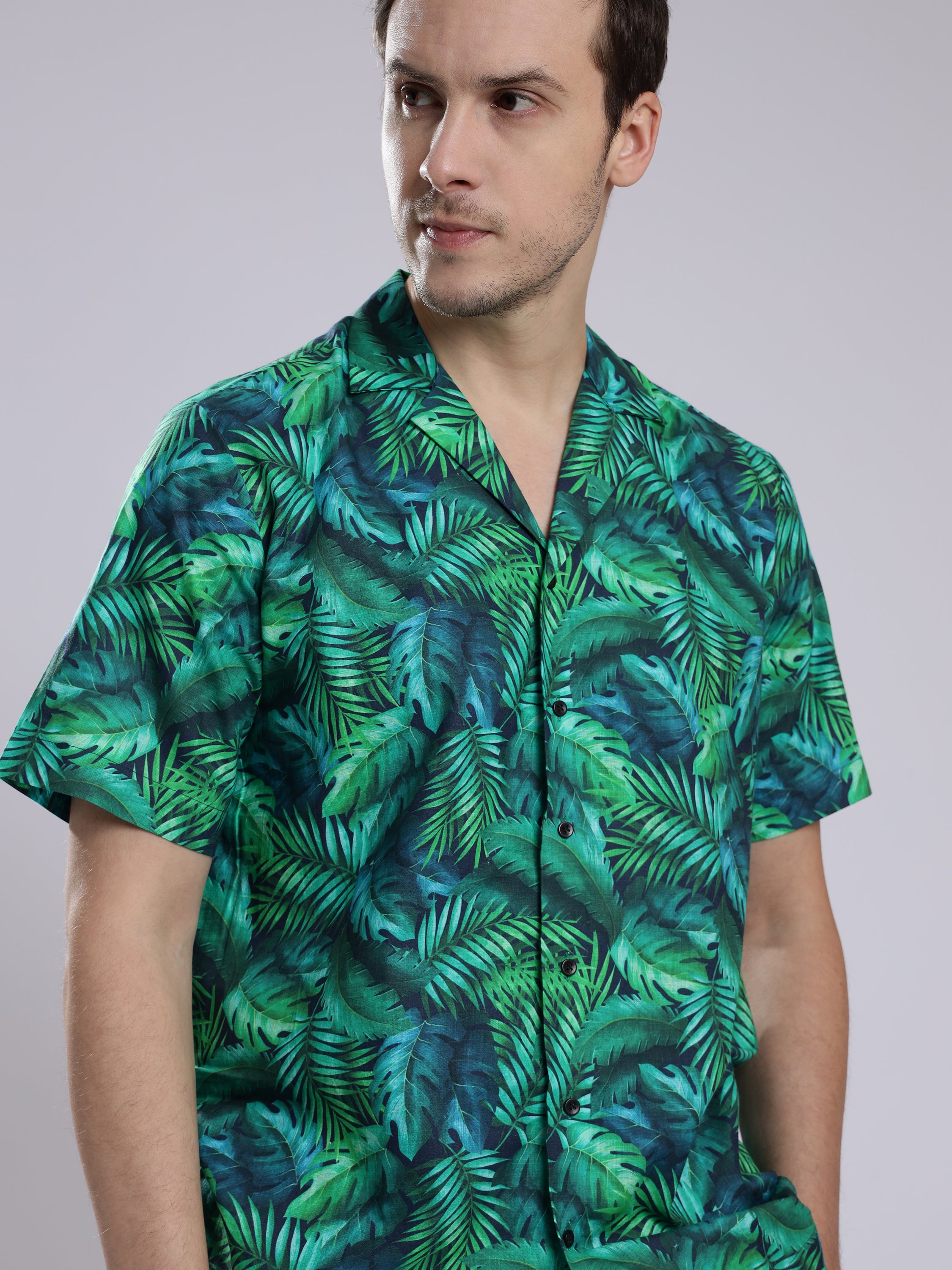 Green Leaf  Linen Men's Shorts Co-Ord Set by Brand Black Jack