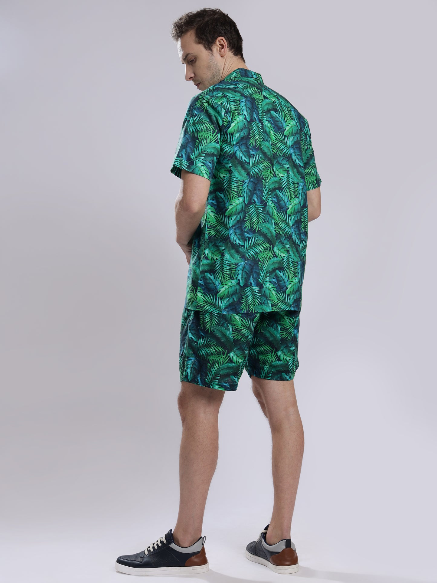 Green Leaf  Linen Men's Shorts Co-Ord Set by Brand Black Jack