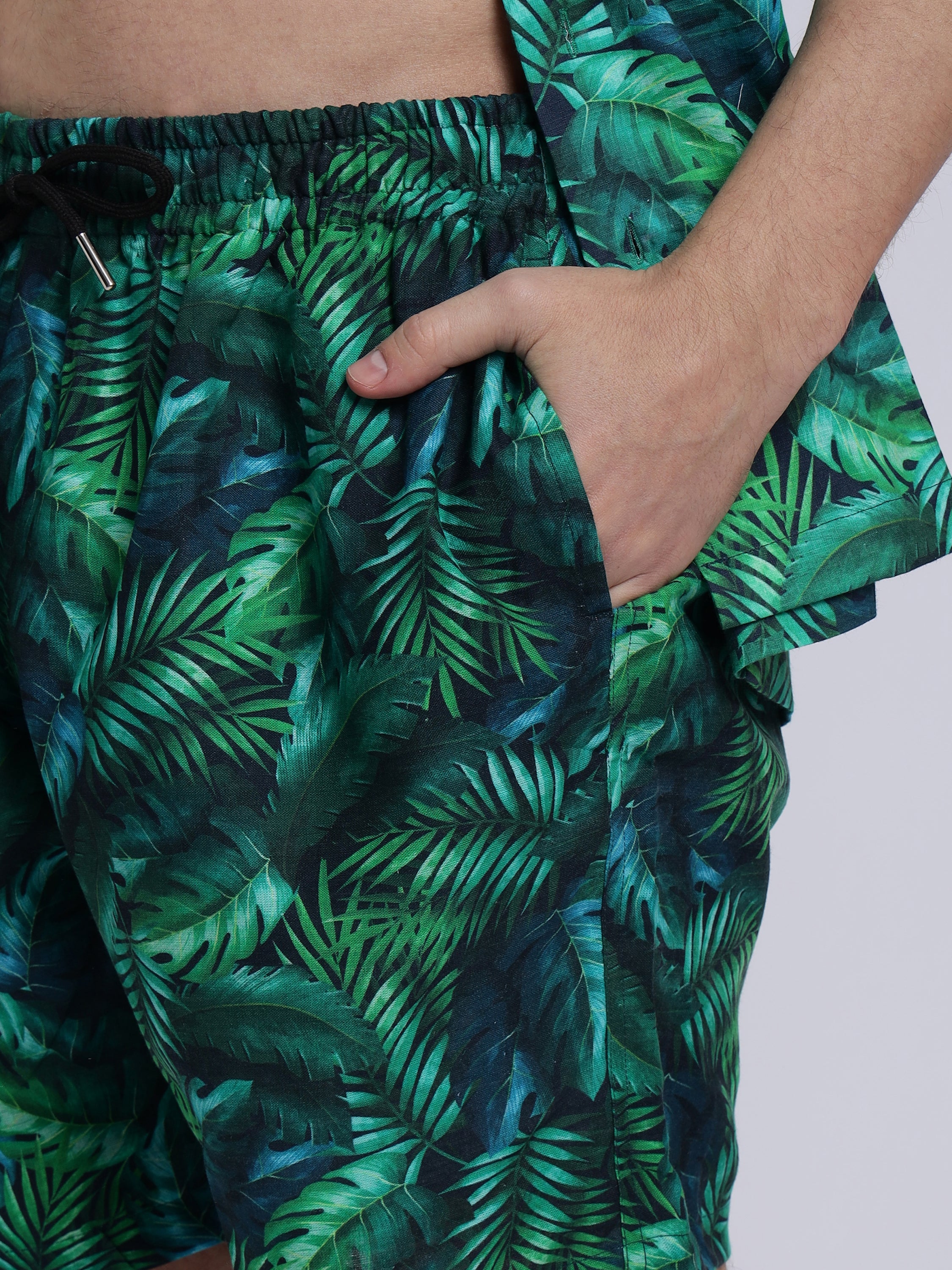 Green Leaf  Linen Men's Shorts Co-Ord Set by Brand Black Jack