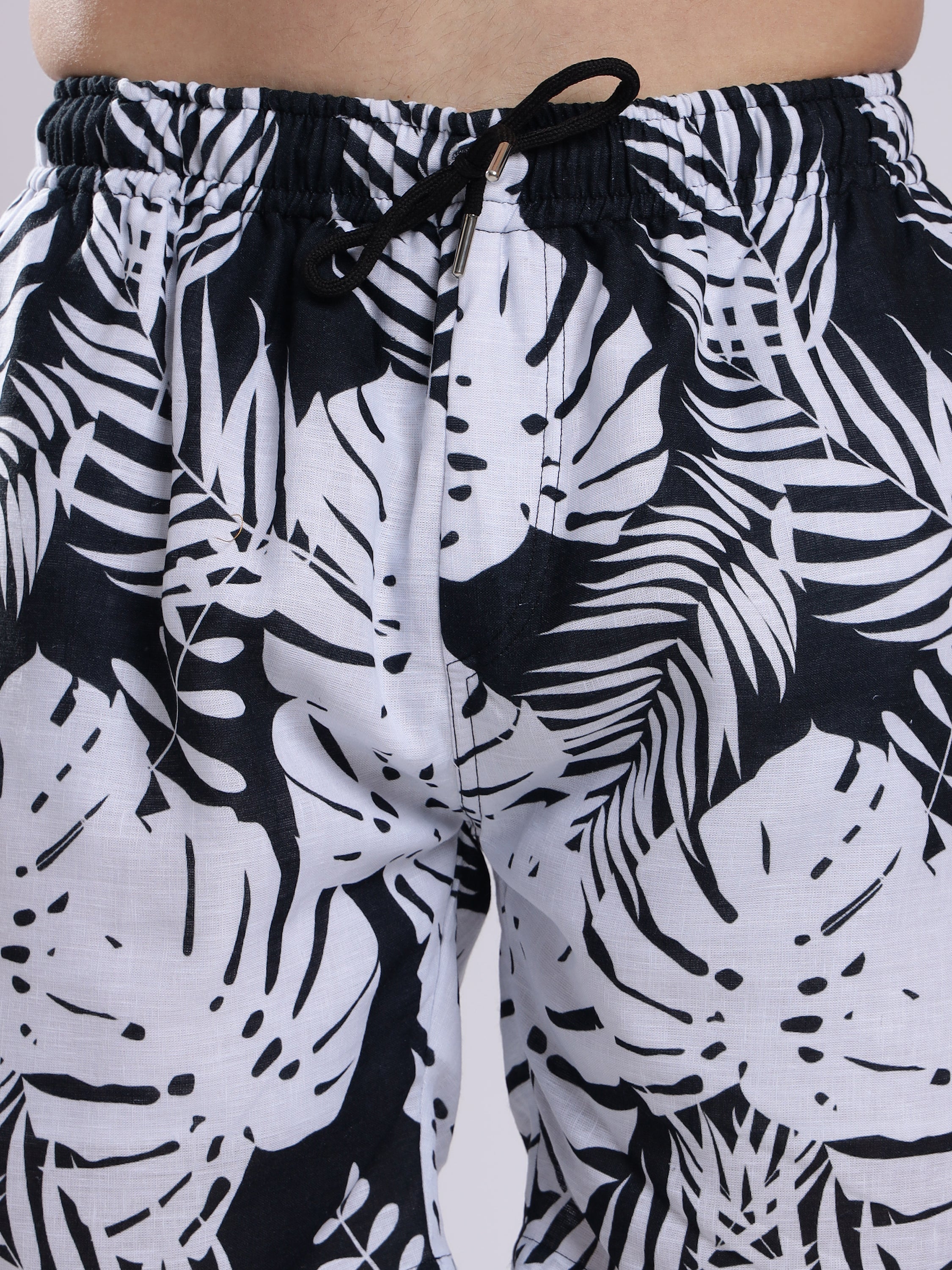 White Leaf Men Unisex Linen Men's Shorts Co-Ord Set by Brand Black Jack