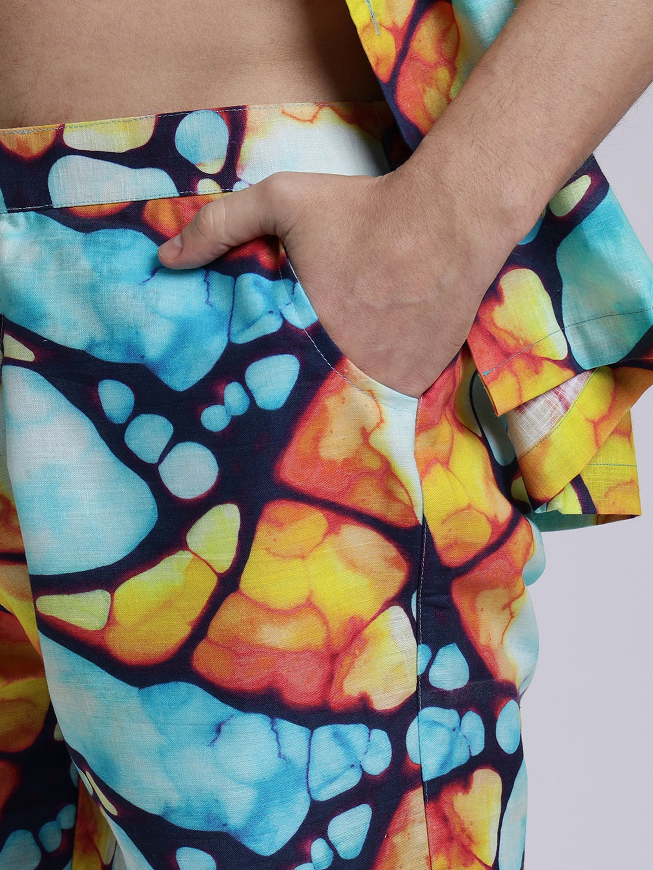 Mosaic Print Linen Men's Shorts Co-Ord Set by Brand Black Jack