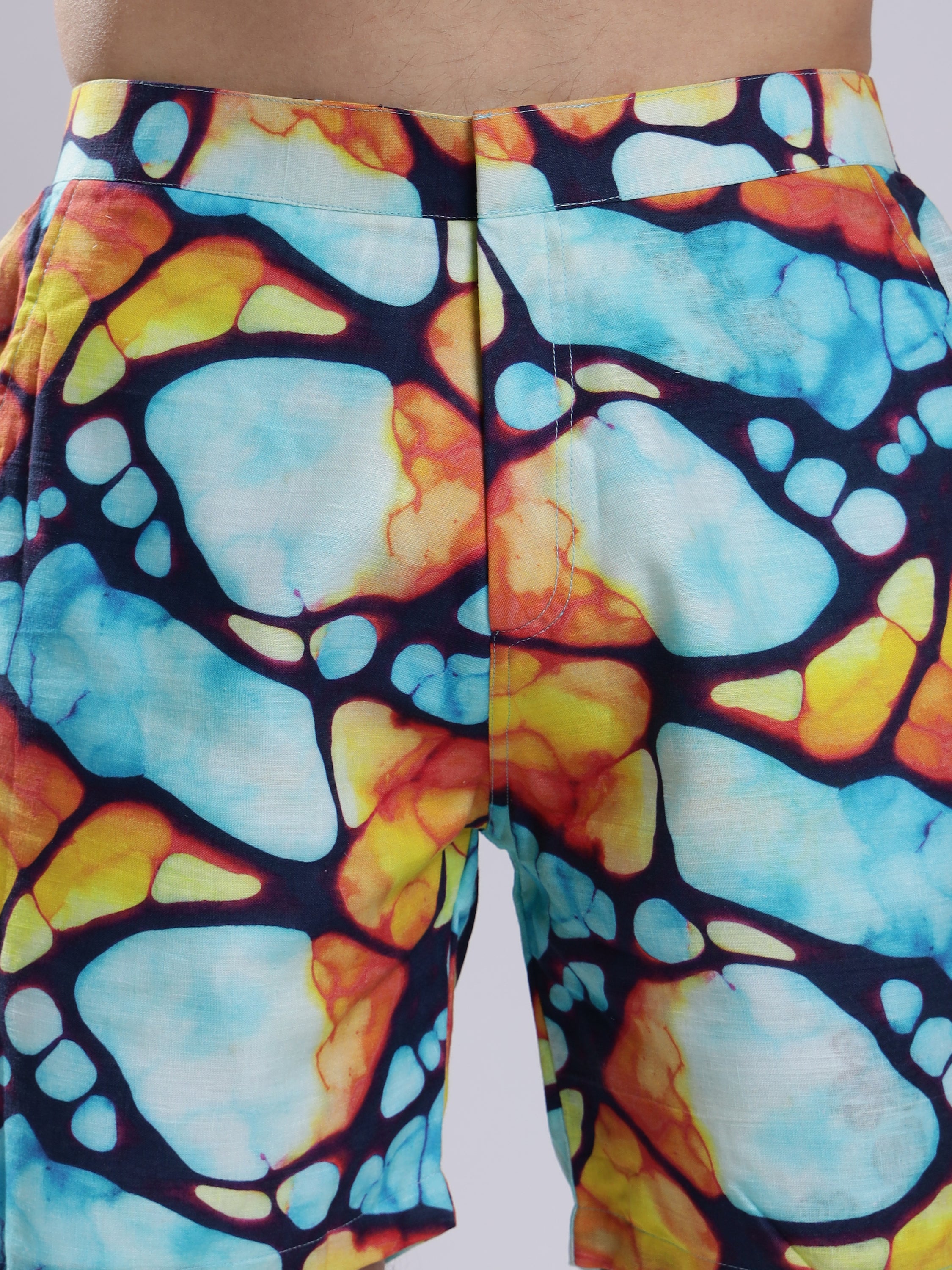 Mosaic Print Linen Men's Shorts Co-Ord Set by Brand Black Jack